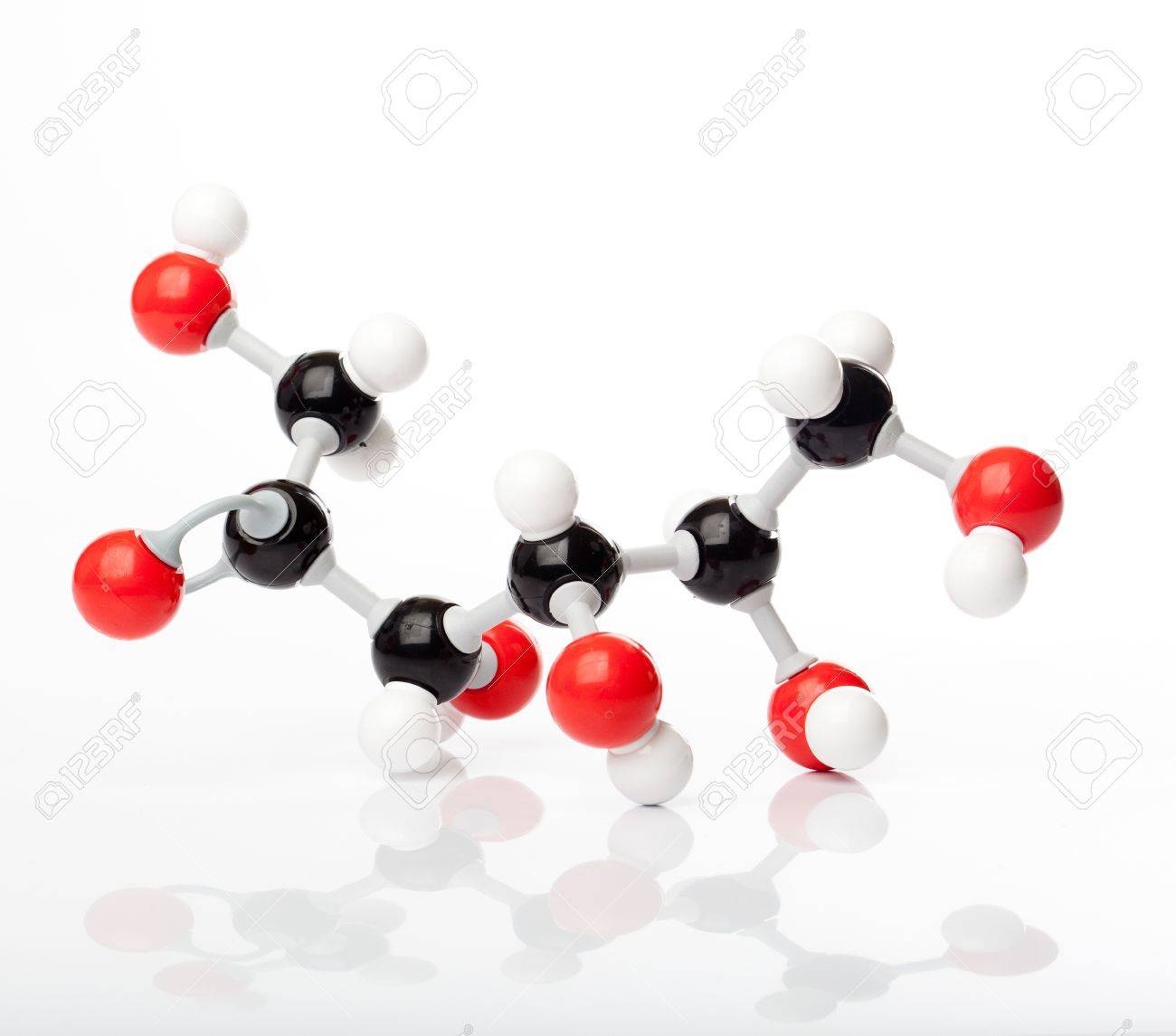 Molecula De Fructosa O Azucar De La Fruta Formula Molecular C6h14o6 Carbono Representado Por Las Bolas Negras Oxigeno Por Una Bola Roja Hidrogeno Por Las Bolas Blancas Unidos Al Carbono O De