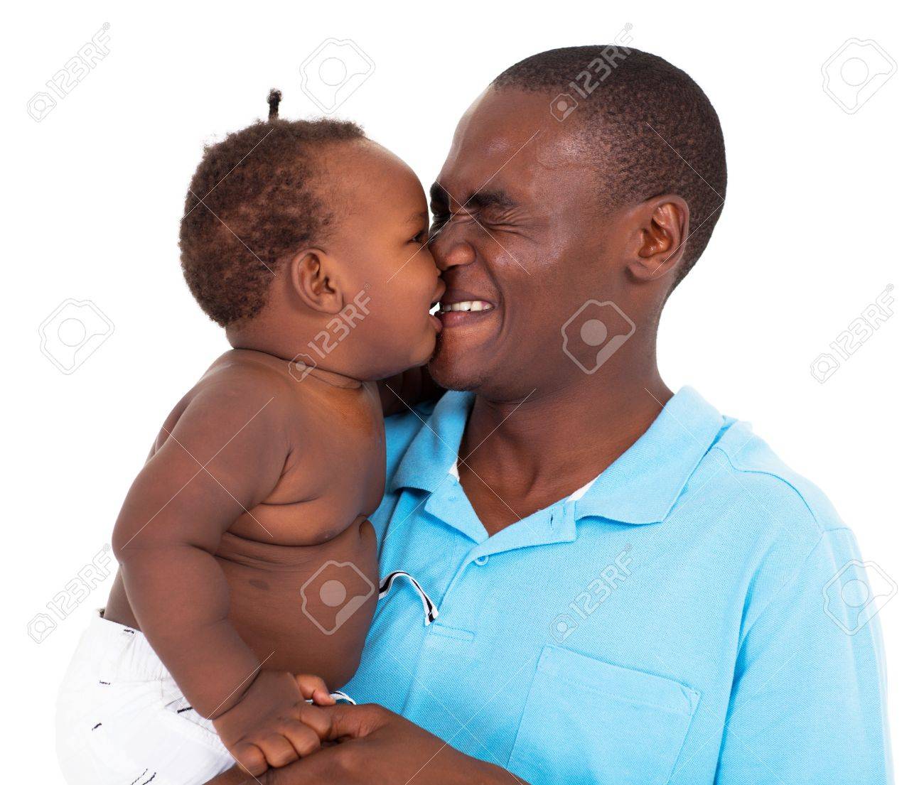 Cute African American Baby Kissing His Father Stock Photo Picture
