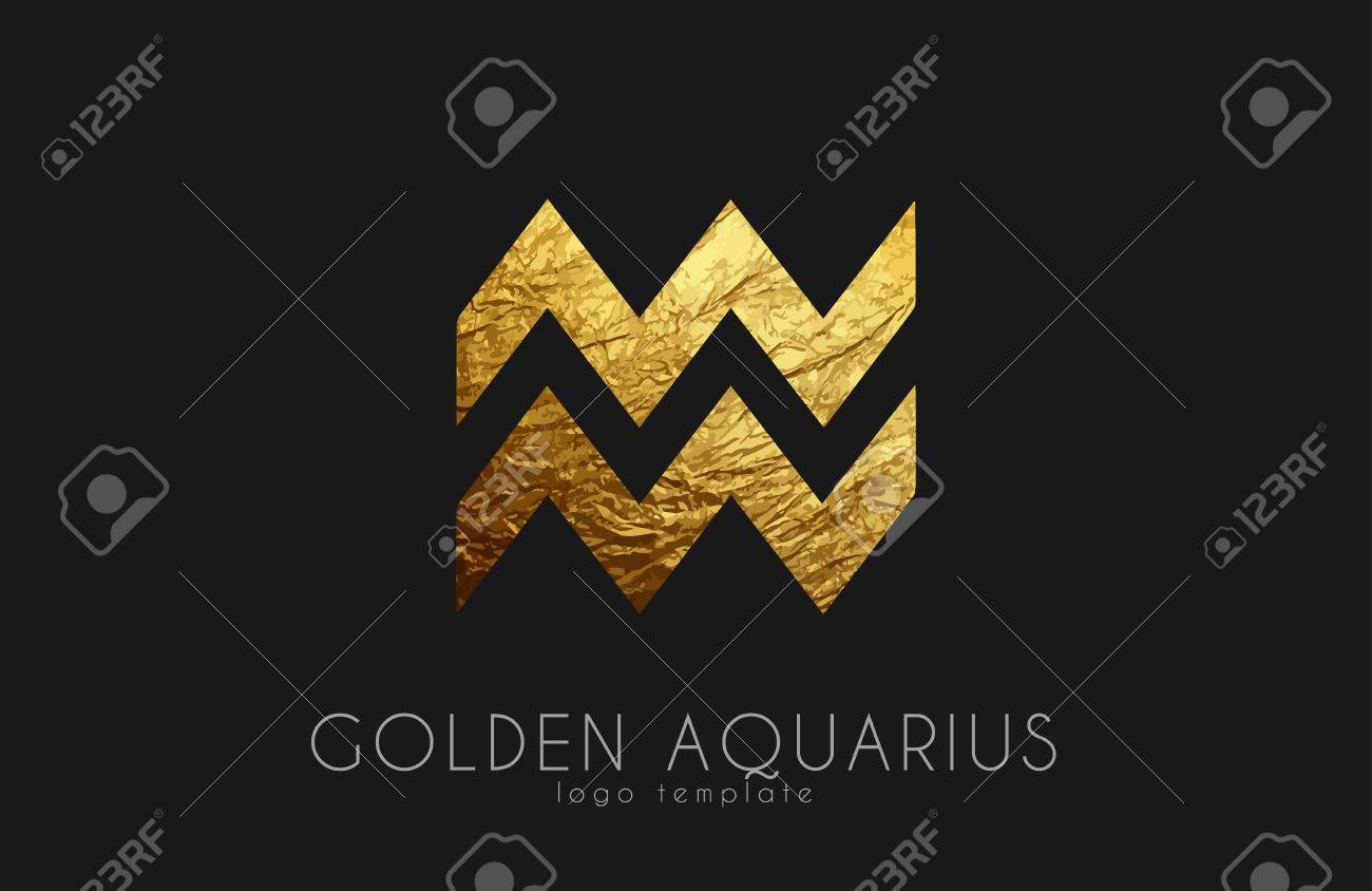 黄金の水瓶座 黄金の星座 みずがめ座干支ロゴのイラスト素材 ベクタ Image
