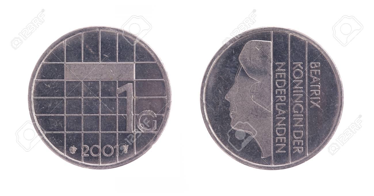 1 つオランダ ギルダー硬貨、オランダは、白で隔離から古いお金の写真素材・画像素材 Image 28618127
