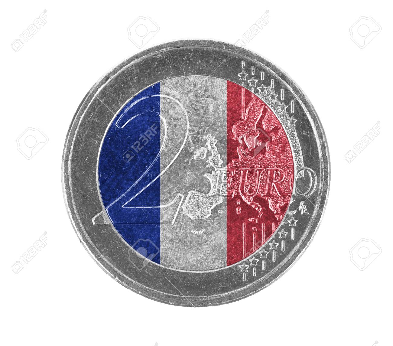 Euro Piece 2 Euros Isole Sur Fond Blanc Drapeau De La France Banque D Images Et Photos Libres De Droits Image 28798471