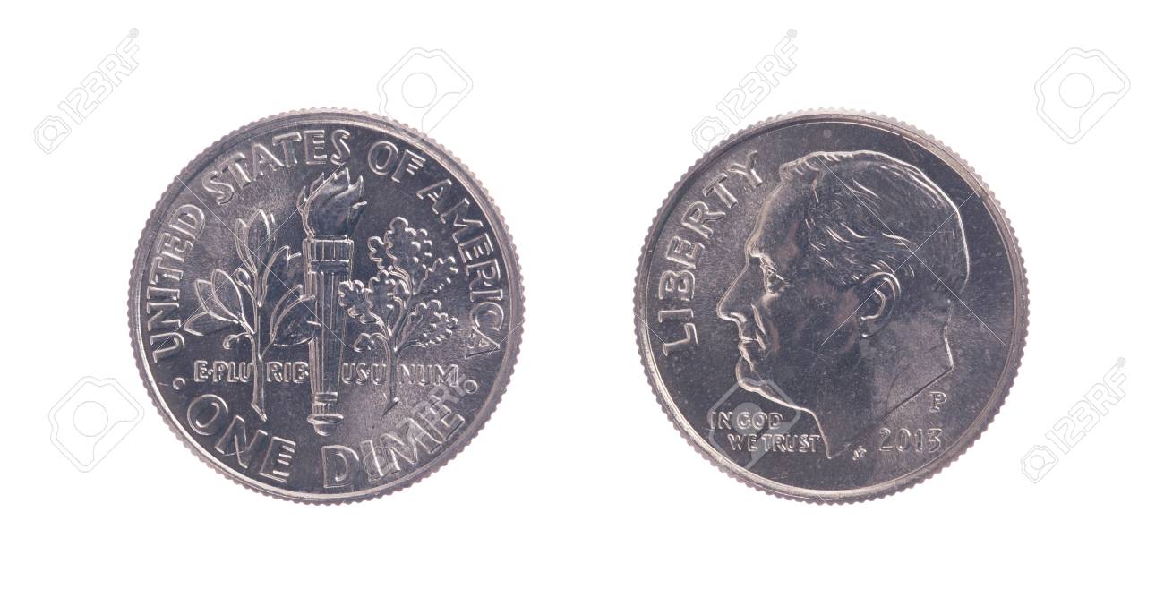 白い背景に分離 1 つアメリカ 10 セント硬貨コインの写真素材・画像素材 Image 30608360