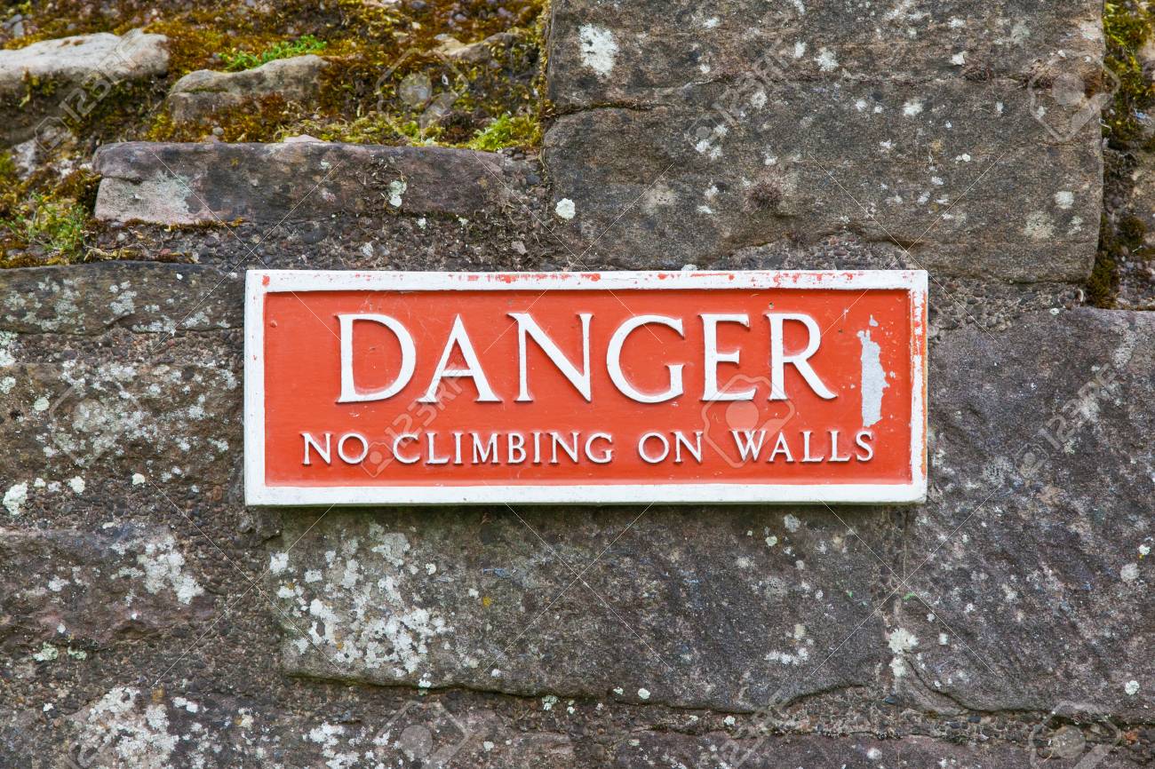 red sign danger no climbing on walls stock photo picture and