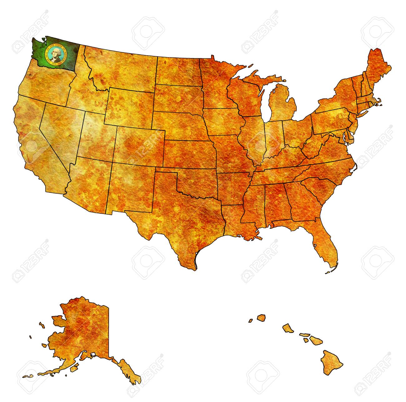 Washington Sur La Vieille Carte De Cru Des Etats Unis Avec Les Frontieres De L Etat Banque D Images Et Photos Libres De Droits Image