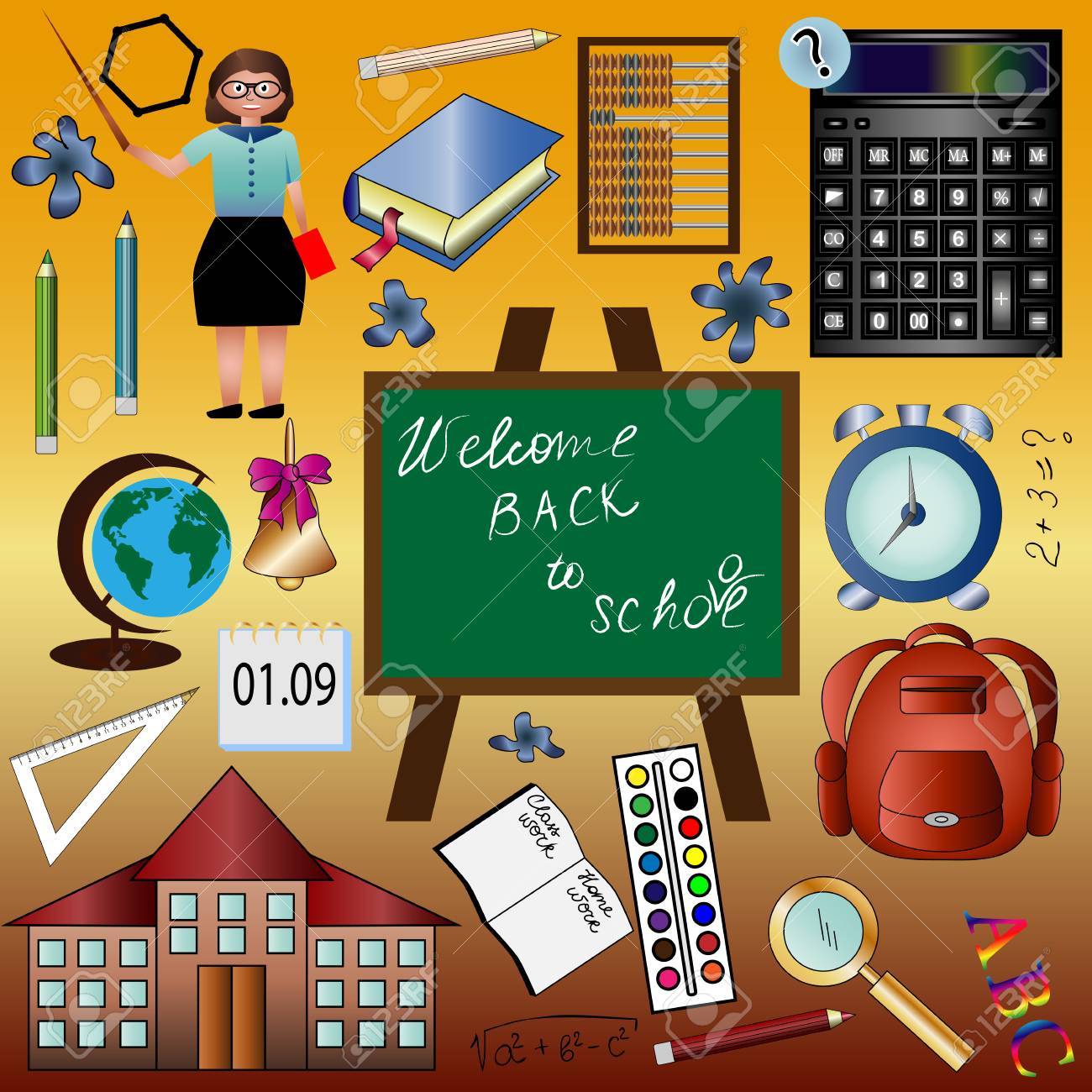 a set of good to school return to school teacher bell