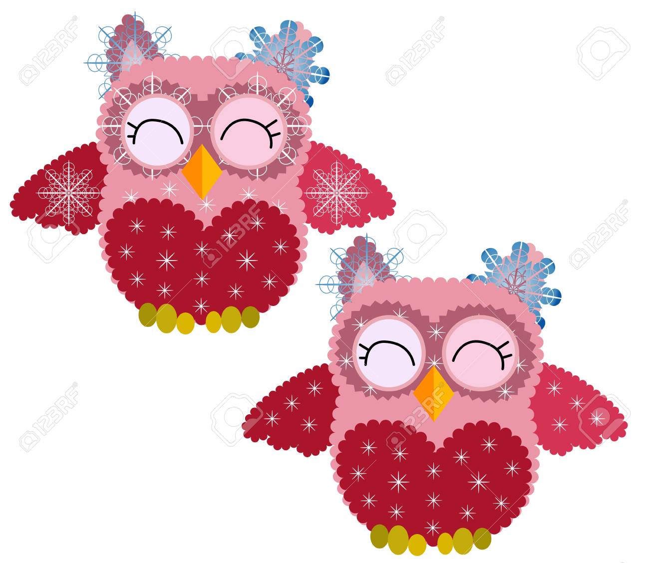 翼に雪と雪の冠での雪片で 2 つかわいいピンクのフクロウ のイラスト素材 ベクタ Image 4658 翼に雪と雪の冠での雪片で 2 つかわいいピンクのフクロウ のイラスト素材 ベクタ Image 4658