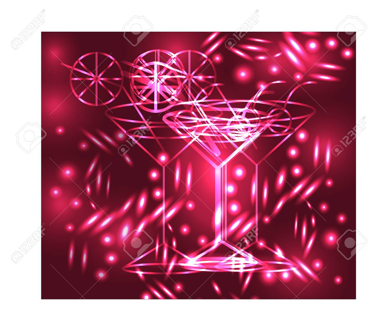 Goldener Entwurf Der Glaser Mit Einem Cocktail Auf Einem Rosa Hintergrund Mit Sternen Und Lichtern Disco Club Neongluhen Lizenzfrei Nutzbare Vektorgrafiken Clip Arts Illustrationen Image 89179300