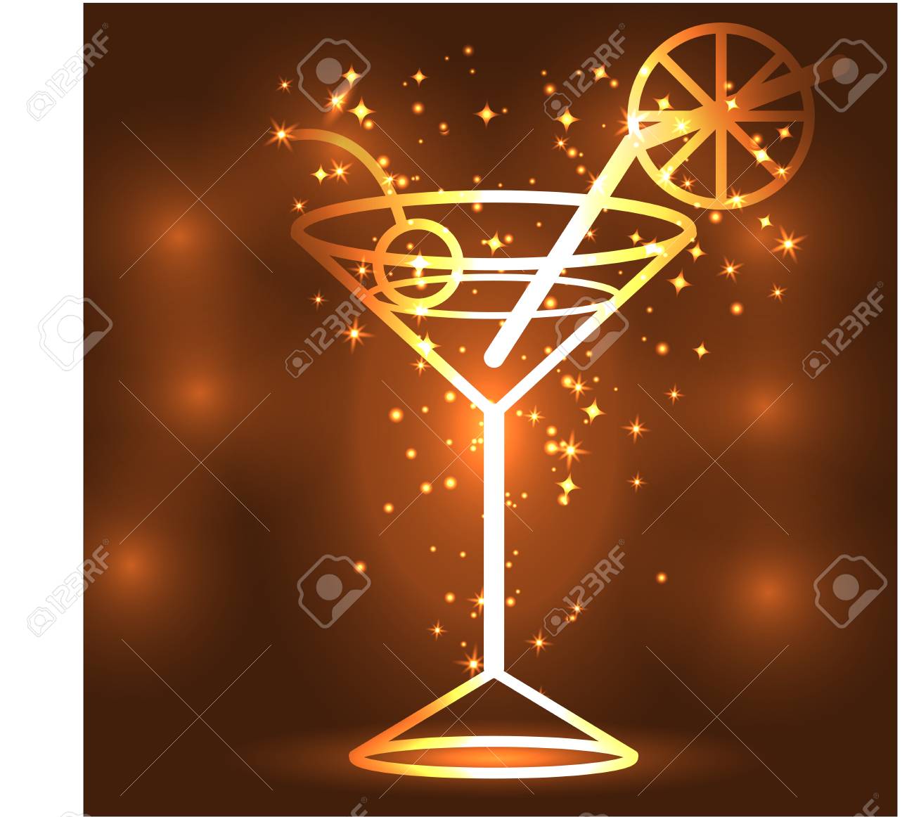 Goldener Entwurf Eines Glases Mit Einem Cocktail Auf Einem Braunen Hintergrund Disco Club Neongluhen Lizenzfrei Nutzbare Vektorgrafiken Clip Arts Illustrationen Image 89179314