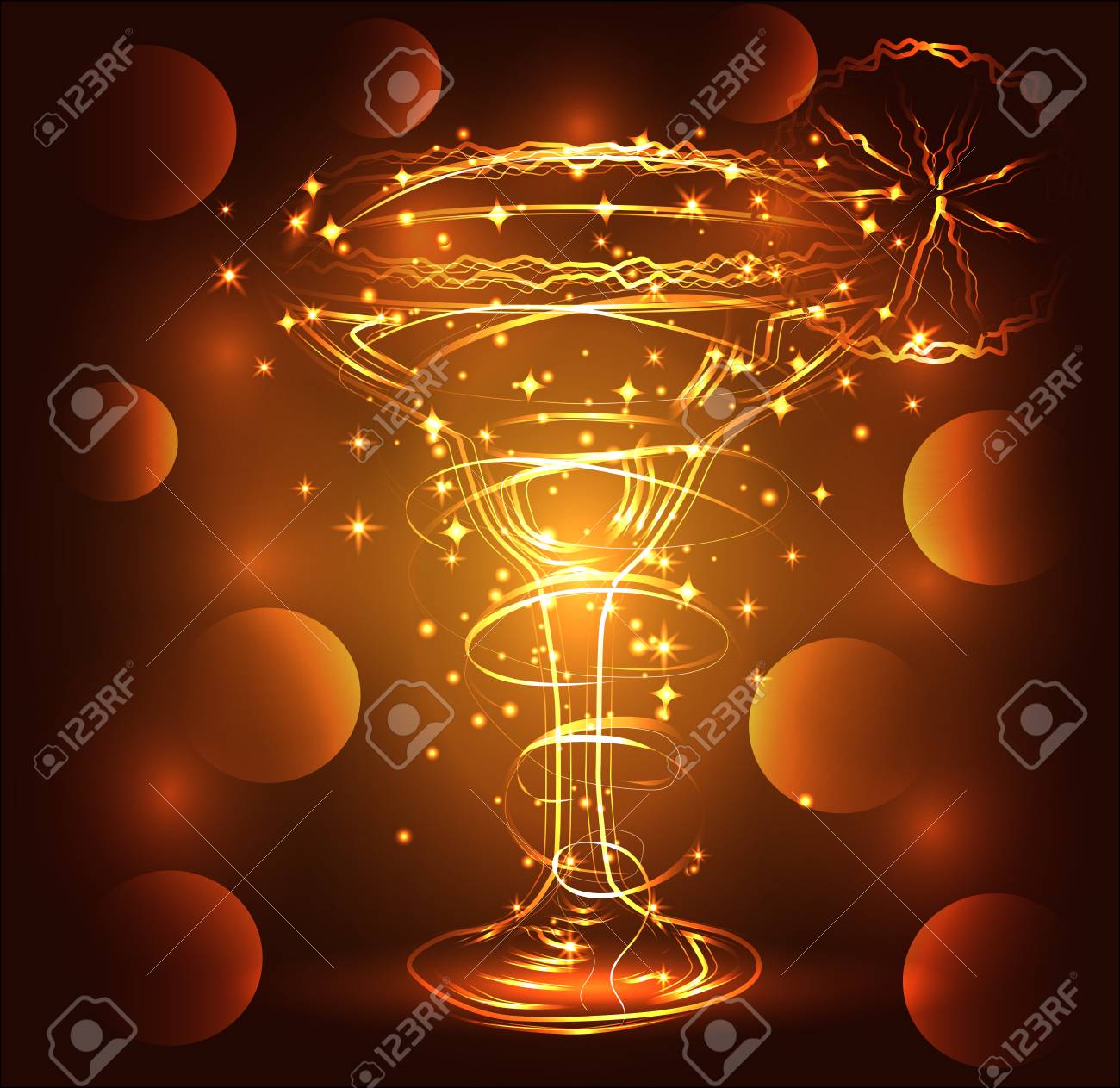 Goldener Entwurf Eines Glases Mit Einem Cocktail Auf Einem Braunen Hintergrund Disco Club Neongluhen Lizenzfrei Nutzbare Vektorgrafiken Clip Arts Illustrationen Image 91002055