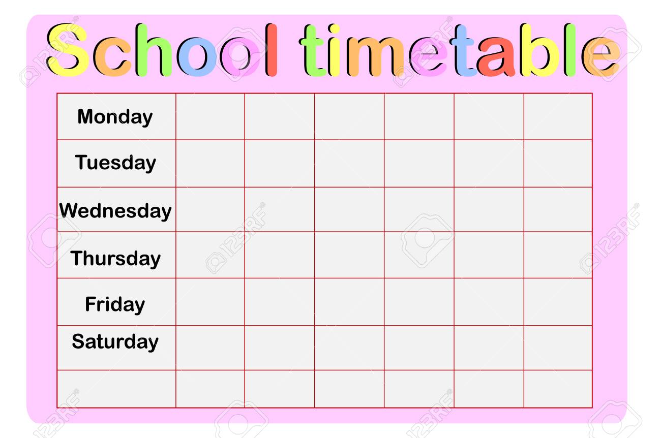 template school timetable for students or pupils with days of timetable week