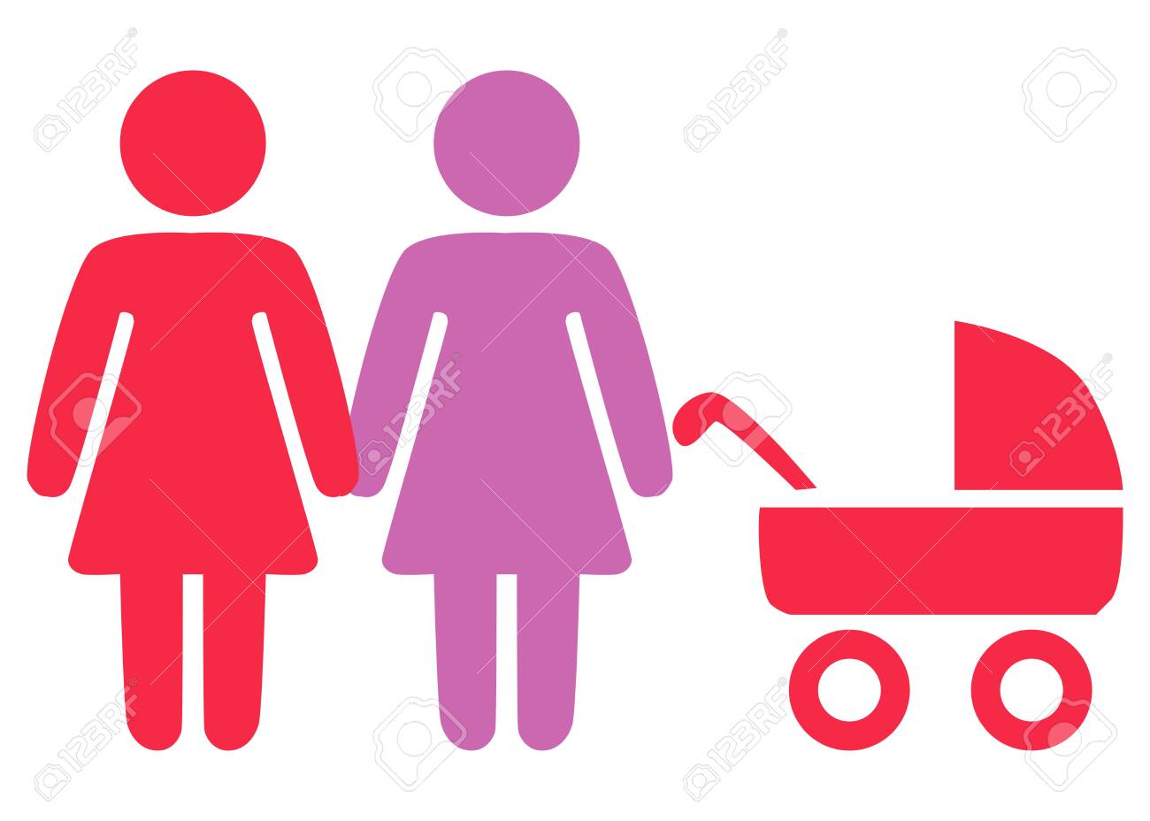 A schematic depiction of a family couple of women with children, icon - 125193372 A schematic depiction of a family couple of women with children, icon - 125193372