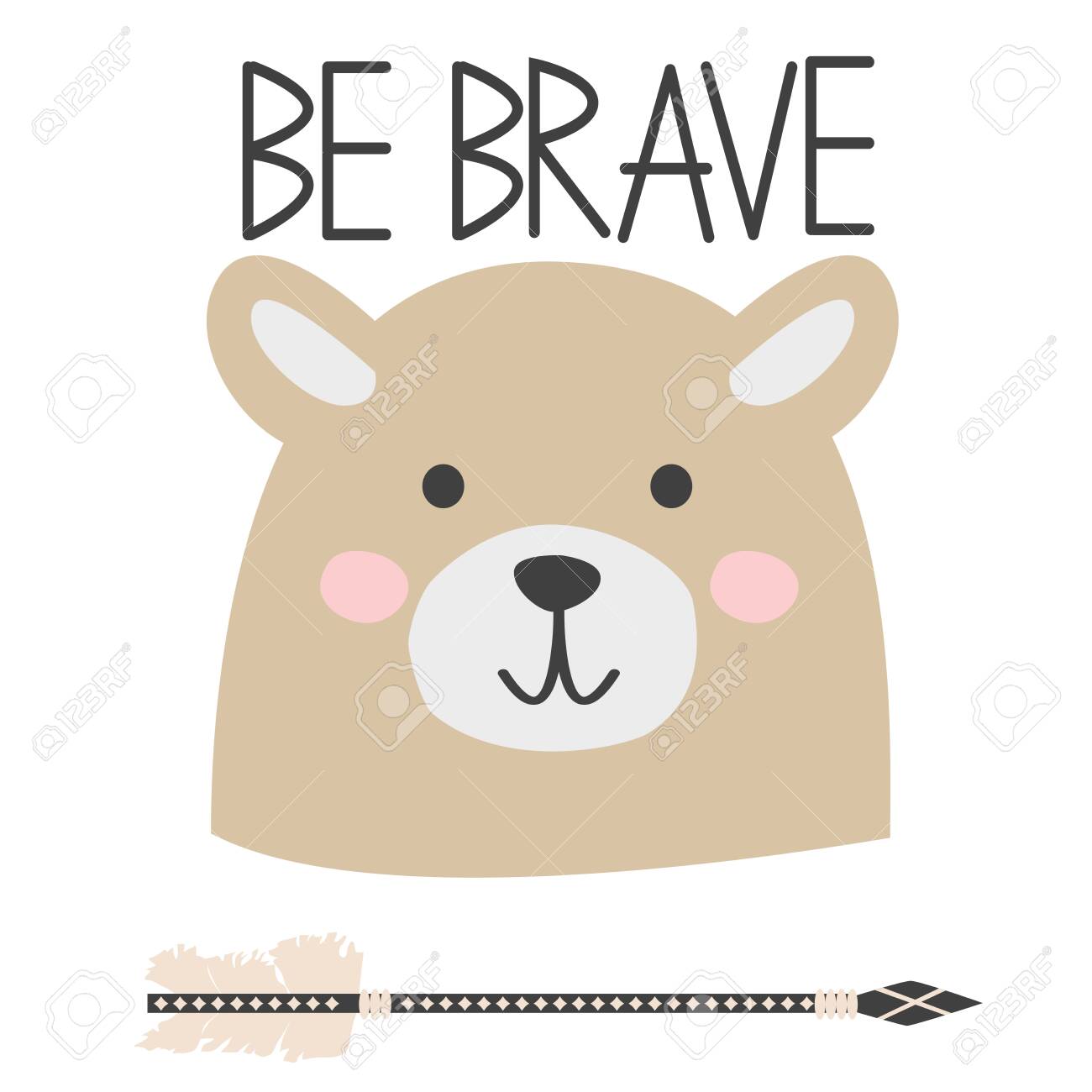 Cute Sweet Little Bear Smiling Face Art Lettering Quote Be Brave
