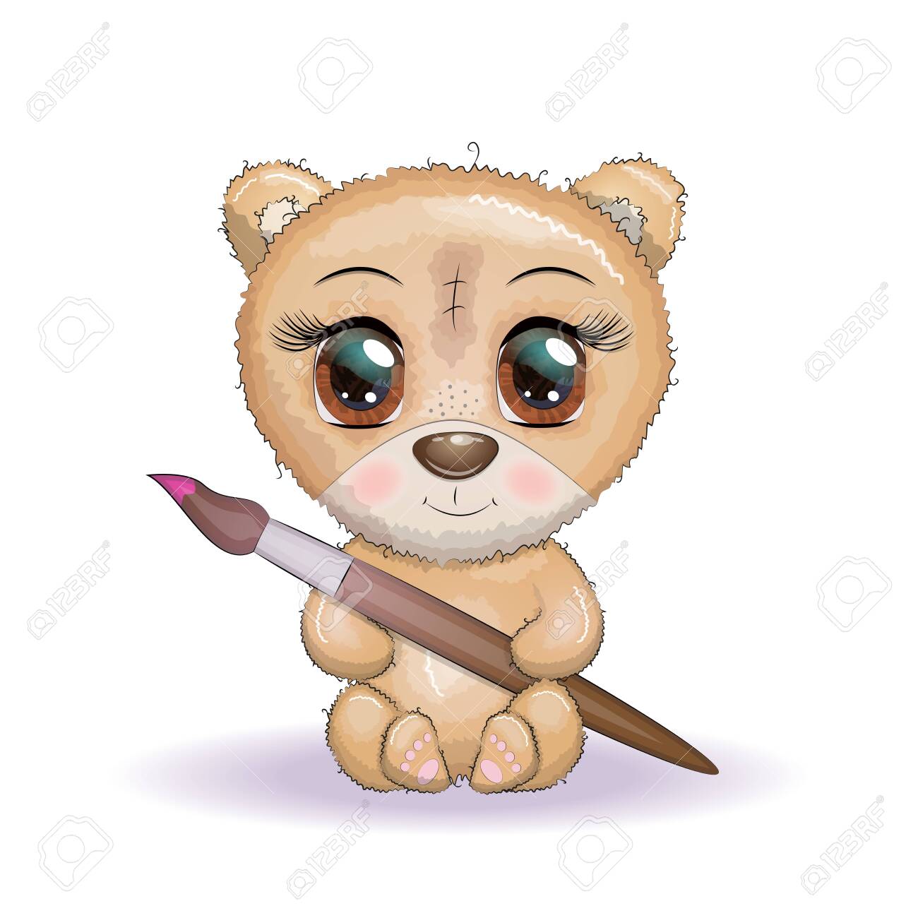 Cute Cartoon Bear With Big Eyes And A Brush For Drawing, Artist Concept  Клипарты, SVG, векторы, и Набор Иллюстраций Без Оплаты Отчислений. Image  154631452