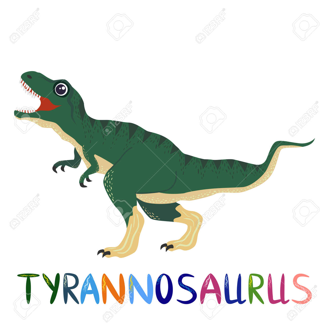 Tyrannosaurus green, prehistoric dinosaurs collection. Ancient animals. Hand drawn. - 170550040 Tyrannosaurus green, prehistoric dinosaurs collection. Ancient animals. Hand drawn. - 170550040