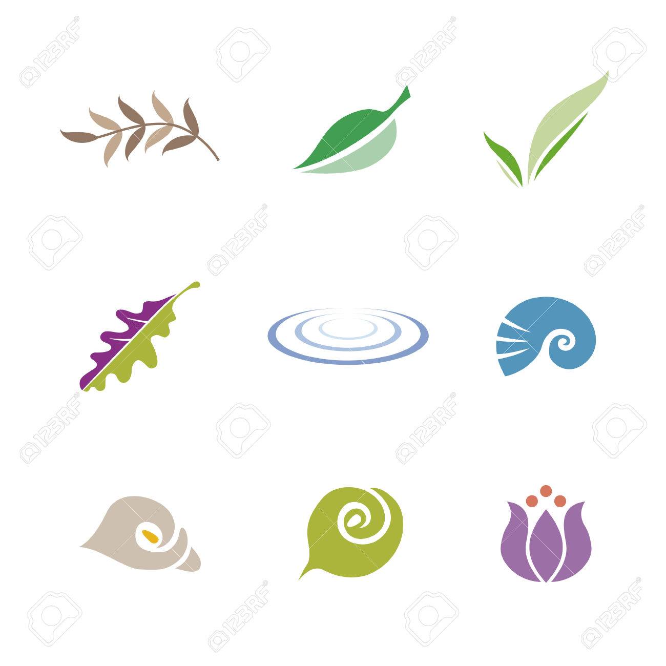 ロゴデザイン 葉 シェル 花 リップル のアイコンのセット のイラスト素材 ベクタ Image