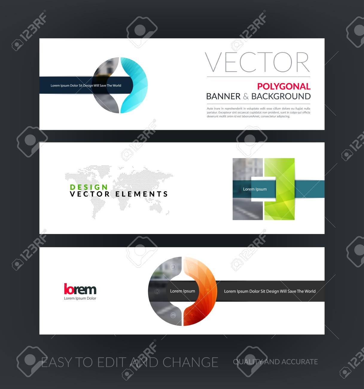 vector set of modern horizontal website banners with circle