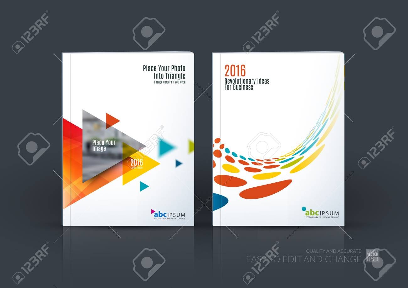 Business set. Brochure template layout, cover design annual report, magazine, in A4 with flying triangles, arrows, dots, circles for finance, science, teamwork. Abstract design - 65086477 Business set. Brochure template layout, cover design annual report, magazine, in A4 with flying triangles, arrows, dots, circles for finance, science, teamwork. Abstract design - 65086477