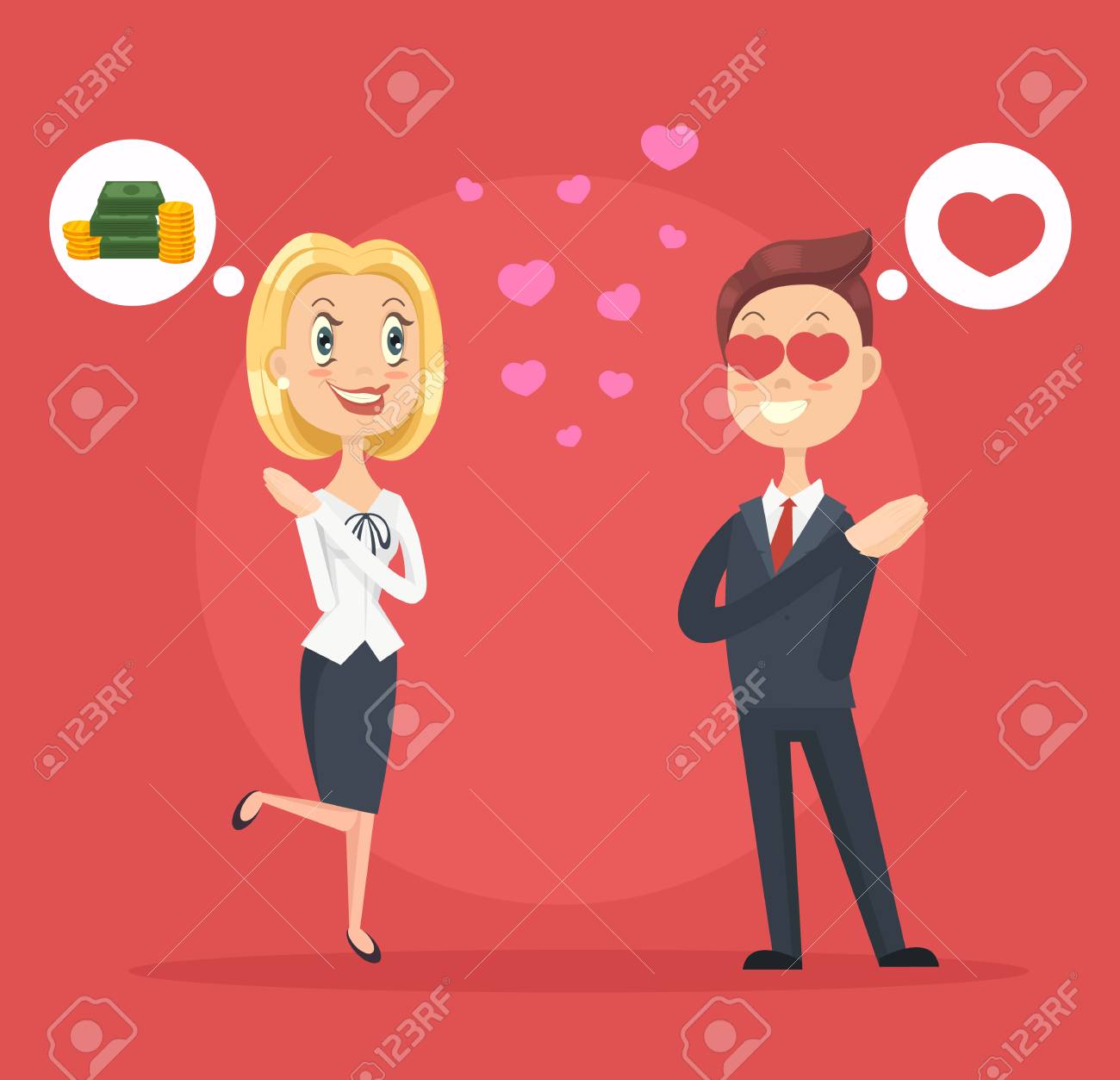 Caractere De La Femme Aime L Homme Pour L Argent Illustration De Dessin Anime Plane Vectorielle Clip Art Libres De Droits Vecteurs Et Illustration Image 72639827