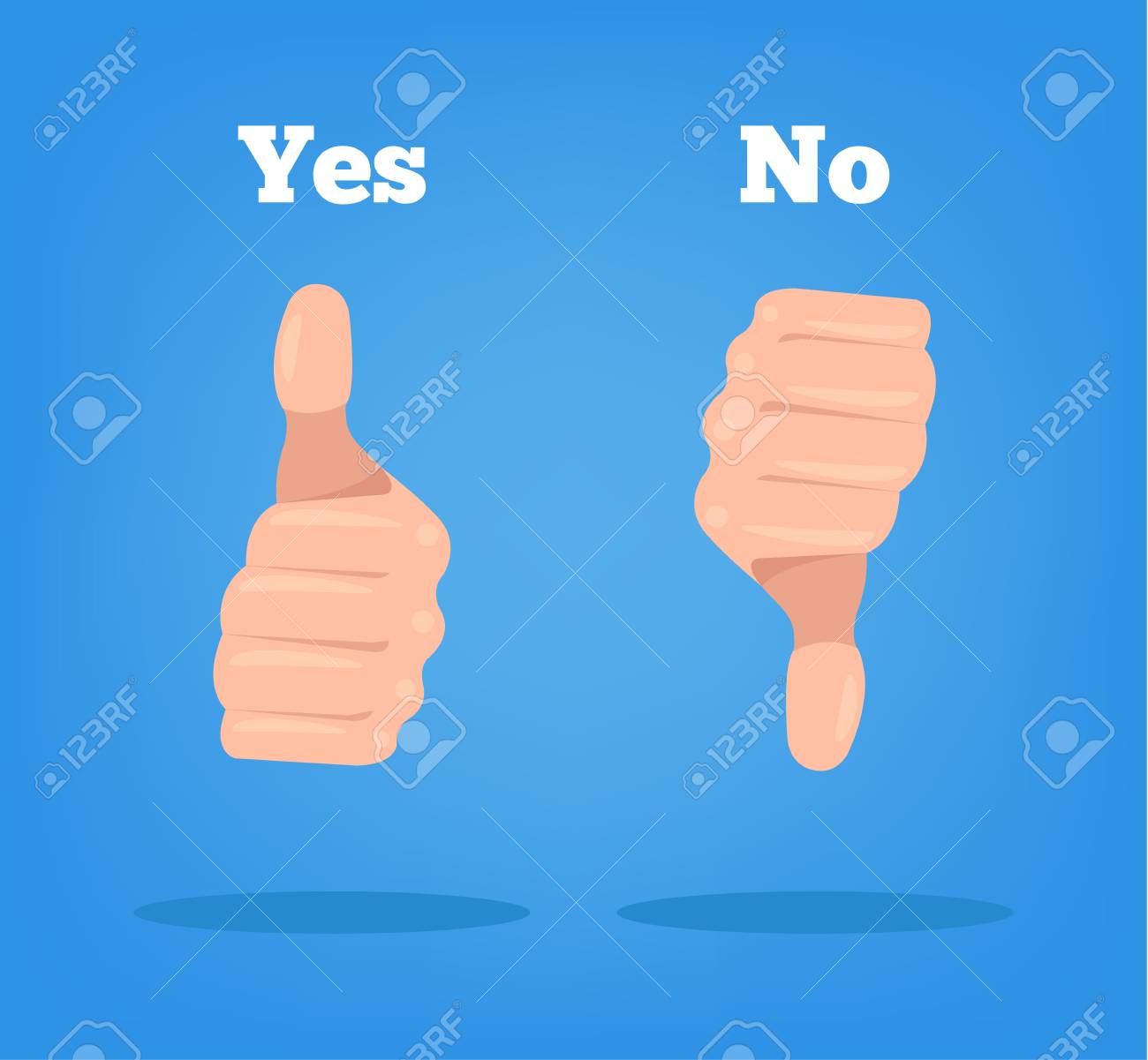 親指を上下します 印手フラット漫画イラストをはいいいえのイラスト素材 ベクタ Image