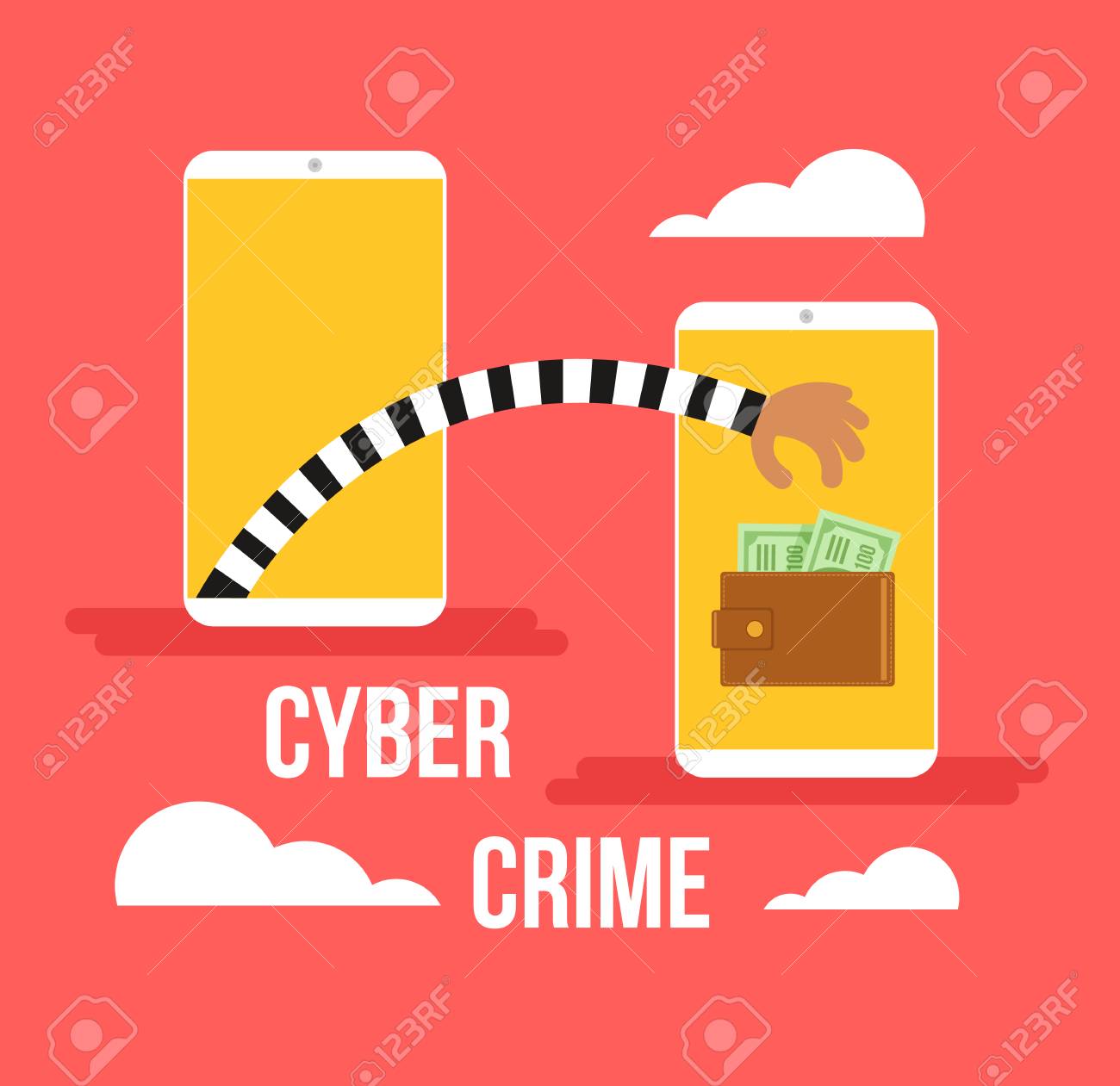 ハッカーの手は オンラインからお金を盗もうとしています サイバー オンラインフィッシング犯罪攻撃の概念図 のイラスト素材 ベクタ Image 98587263