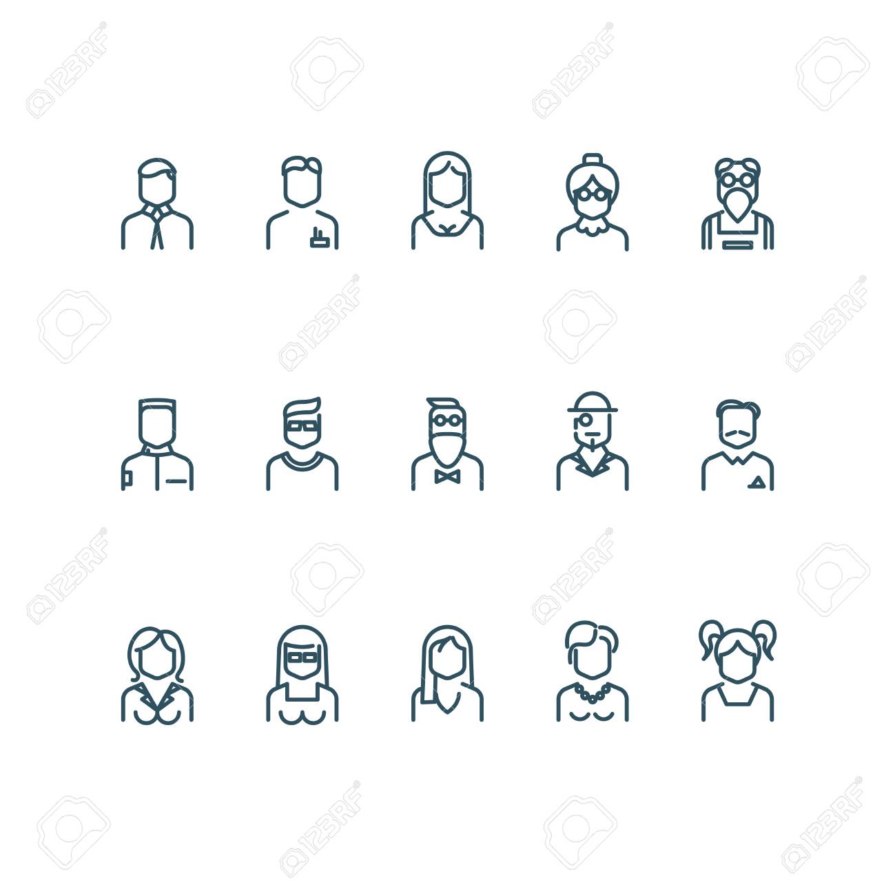 人々 はラインのアイコンです ユーザー線形記号またはプロファイル アウトライン記号 ラインの人間のアバター絵文字のイラスト素材 ベクタ Image