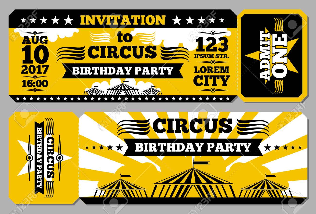 Circus Ticket Geburtstagskarte Mockup Einladung Zum Geburtstag Illustration Einladung Vorlage Fur Zirkus Lizenzfrei Nutzbare Vektorgrafiken Clip Arts Illustrationen Image