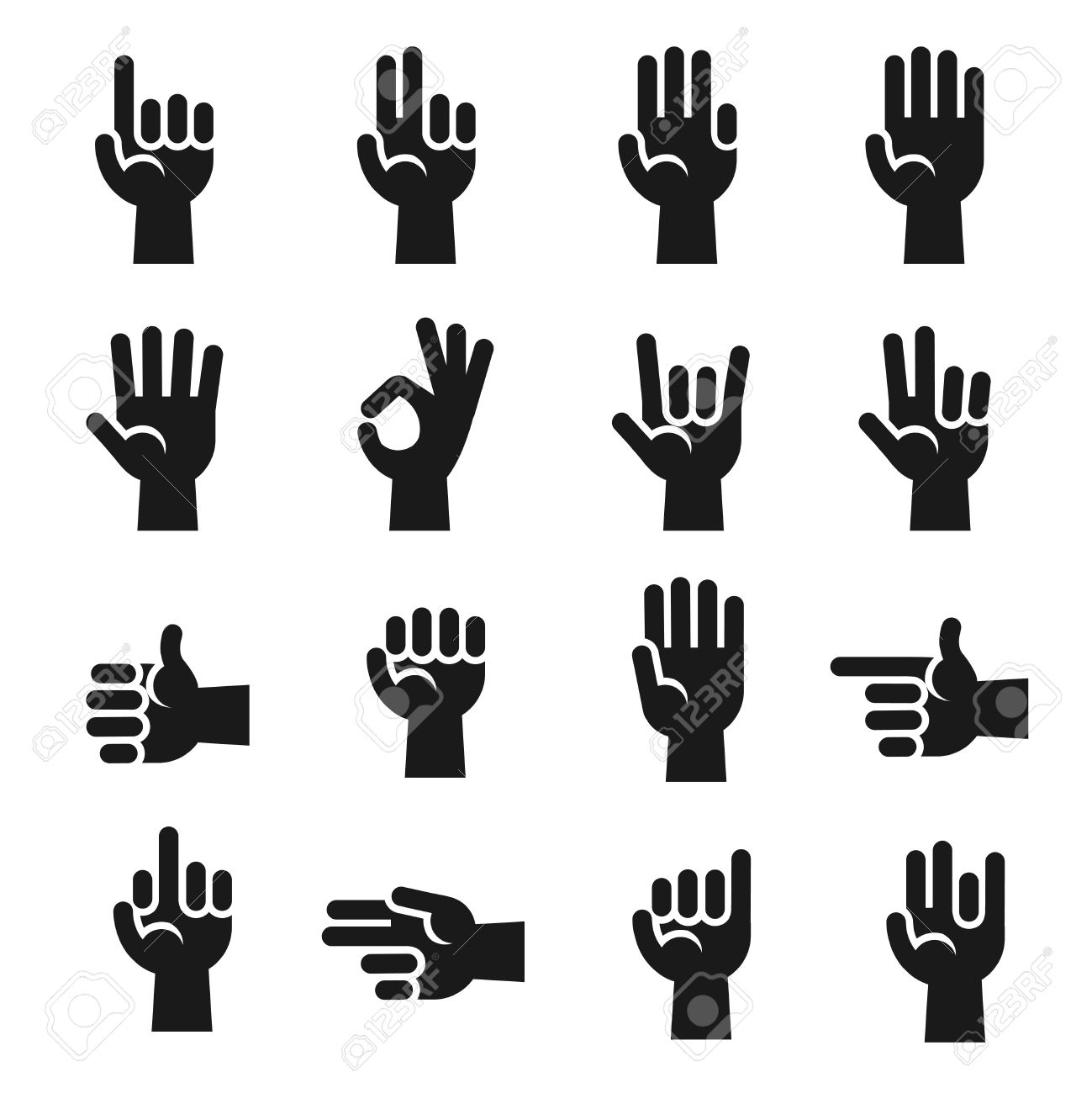 Hands Icons Set Finger Counting Stop Gesture Devil Horns Okay Royalty Free Cliparts Vectors And Stock Illustration Image