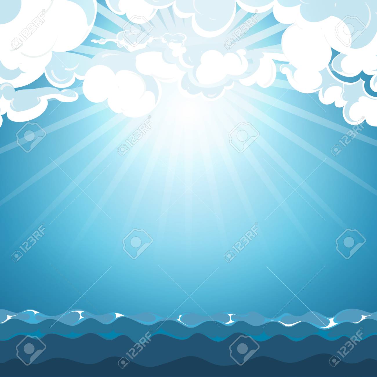 海背景に青い空 美雲と光の日 ベクトル イラスト のイラスト素材 ベクタ Image