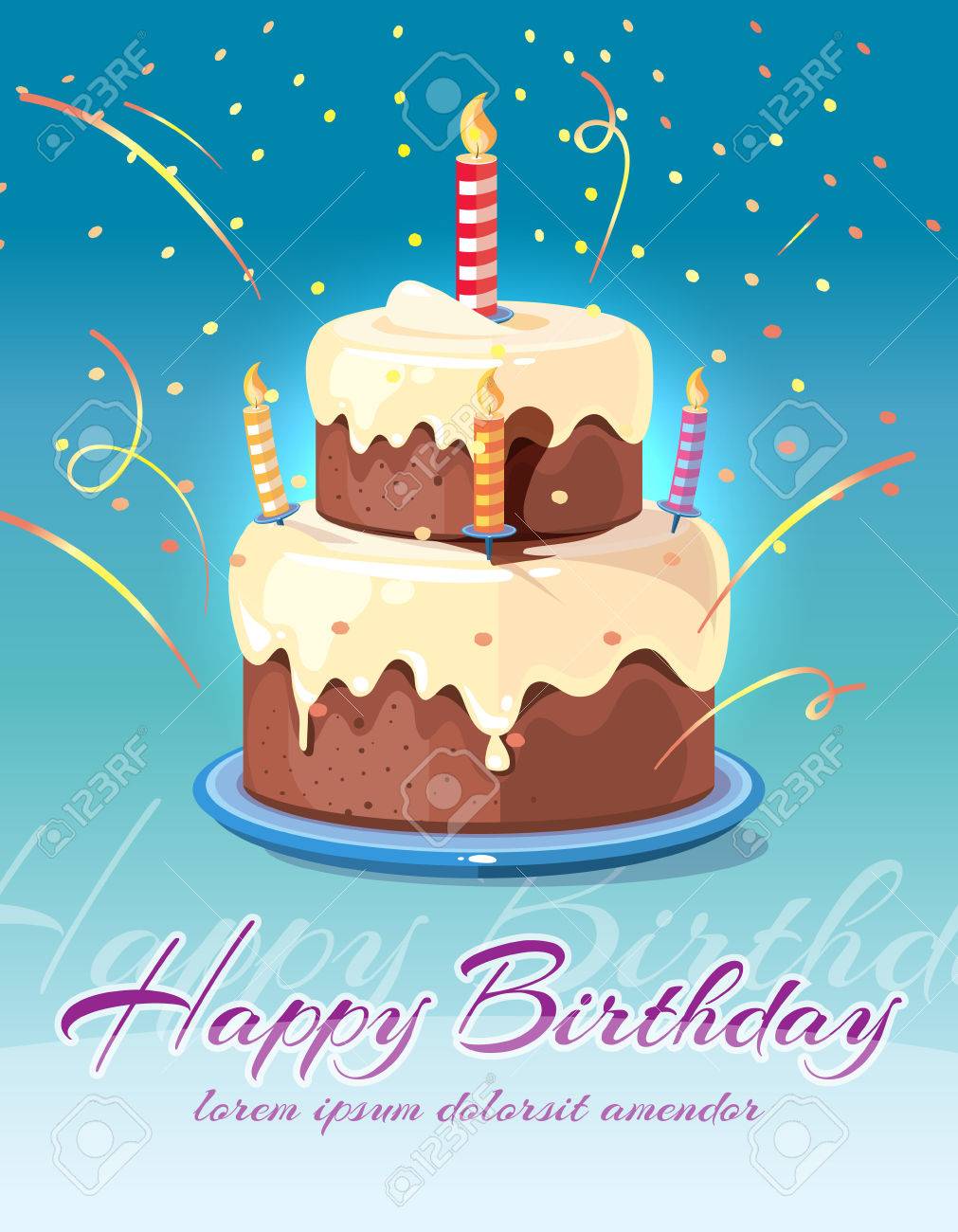 Alles Gute Zum Geburtstag Hintergrund Mit Leckeren Kuchen Und Kerzen Vektor Illustration Karte Fur Einladung Und Gluckwunsche Lizenzfrei Nutzbare Vektorgrafiken Clip Arts Illustrationen Image 61553105