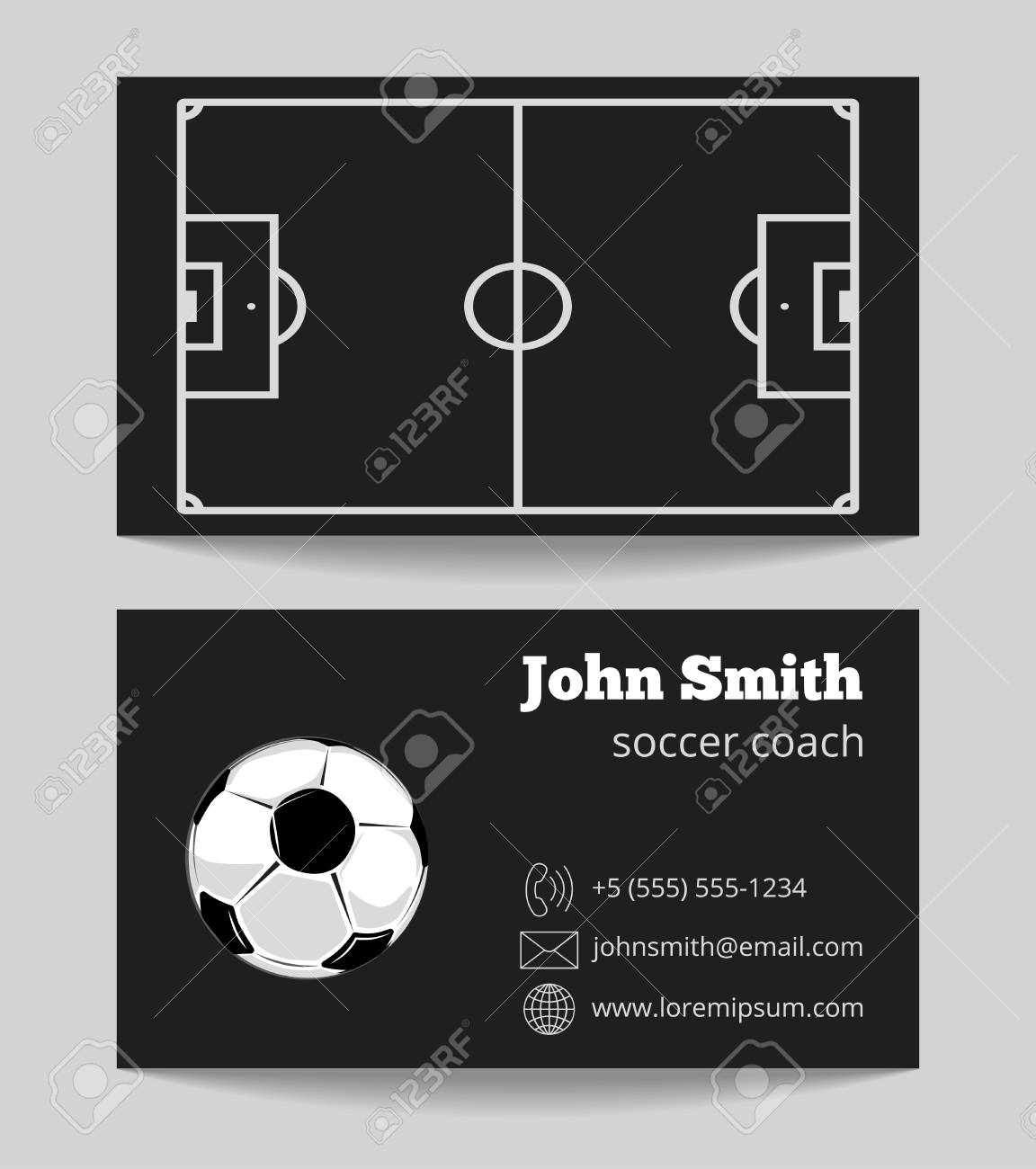 soccer black business card template of card with ball vector black business card template