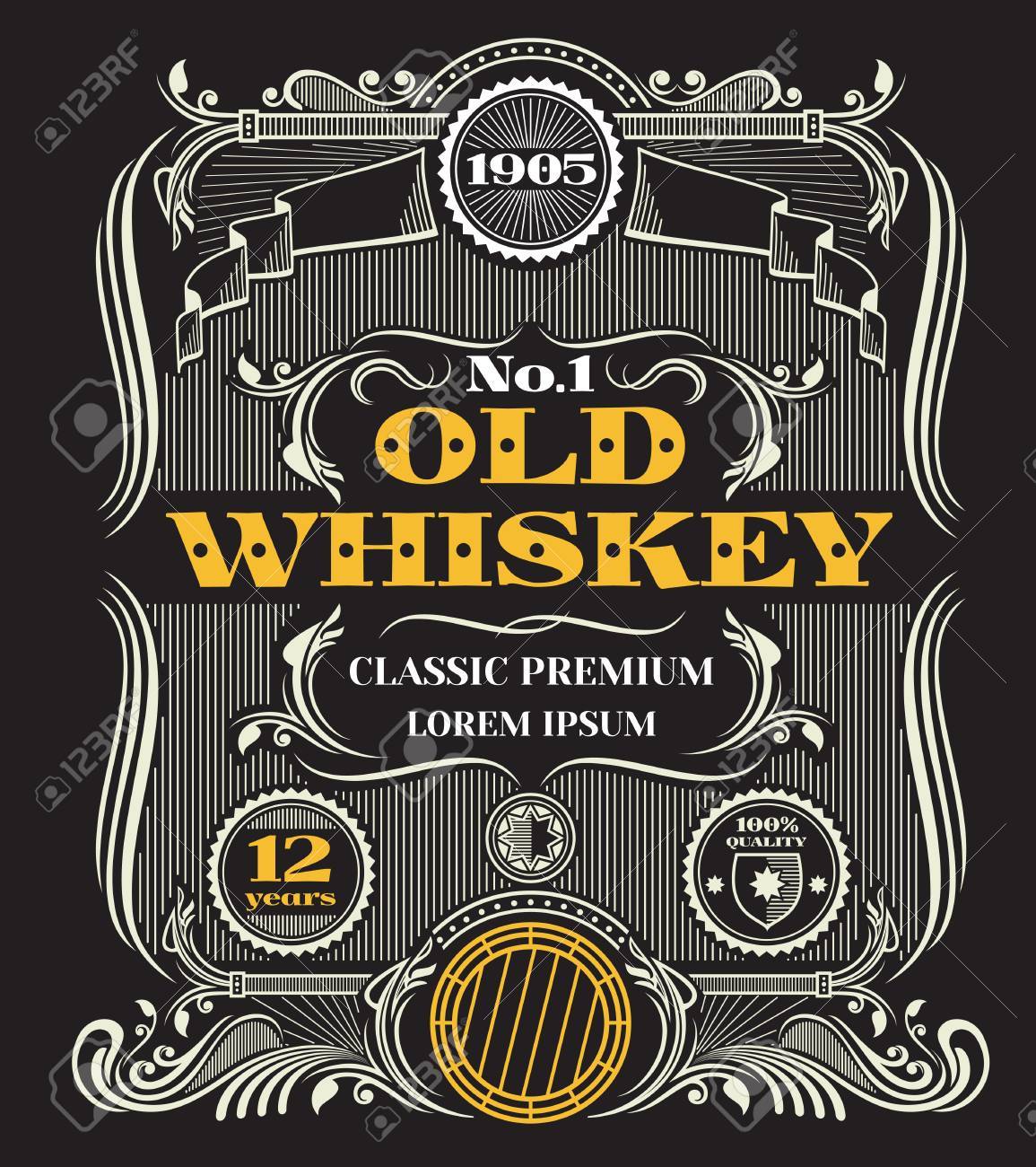 retro victorian whiskey vector label template emblem for bottle whiskey label template