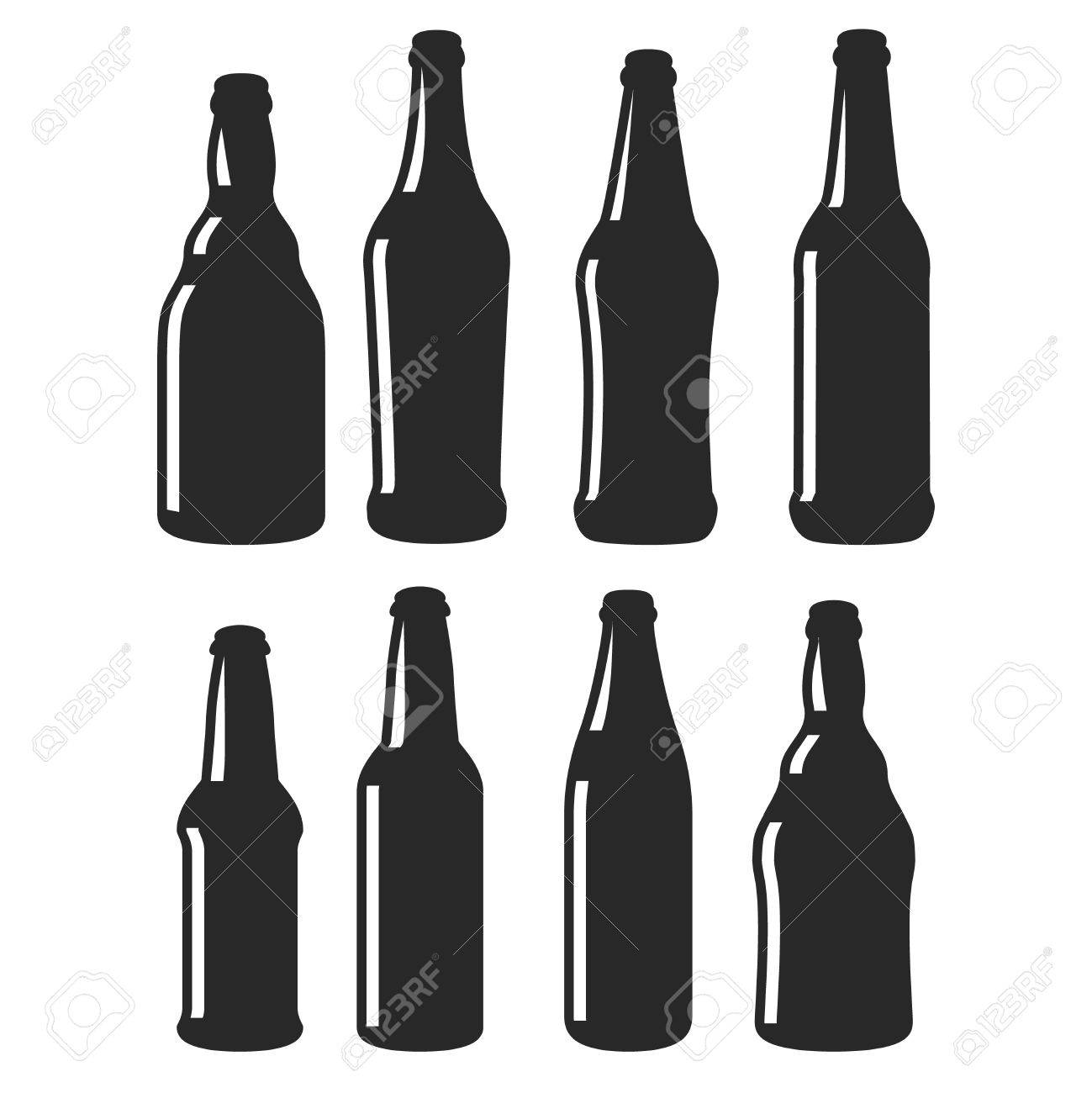 ビールは瓶黒ベクトルのアイコンは異なる形状です ボトル コレクション デザイン イラストのシルエット のイラスト素材 ベクタ Image