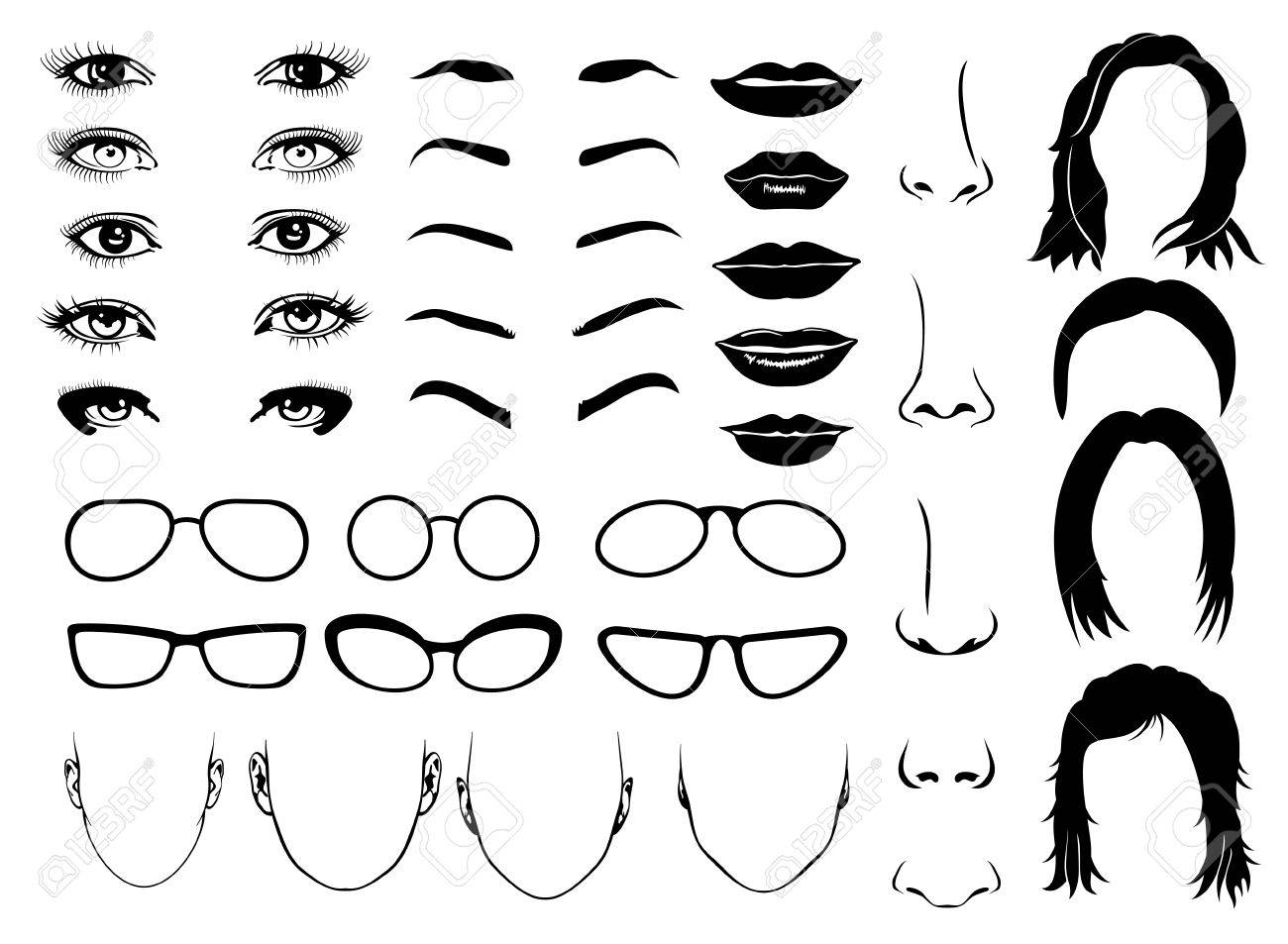 Woman Face Parts Eye Glasses Lips And Hair Vector Female Elements For Constructor Portrait Illustration Royalty Free Cliparts Vectors And Stock Illustration Image Woman Face Parts Eye Glasses Lips And Hair Vector Female Elements For Constructor Portrait Illustration Royalty Free Cliparts Vectors And Stock Illustration Image