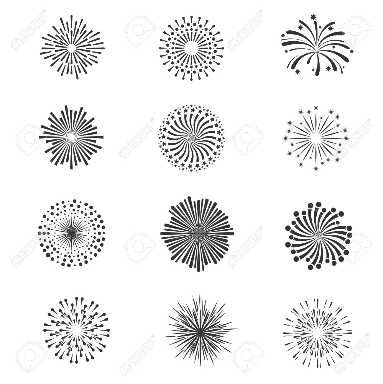 お祝い花火 星の爆発はベクトル コレクションです お祝いの休日イラスト白黒花火 のイラスト素材 ベクタ Image
