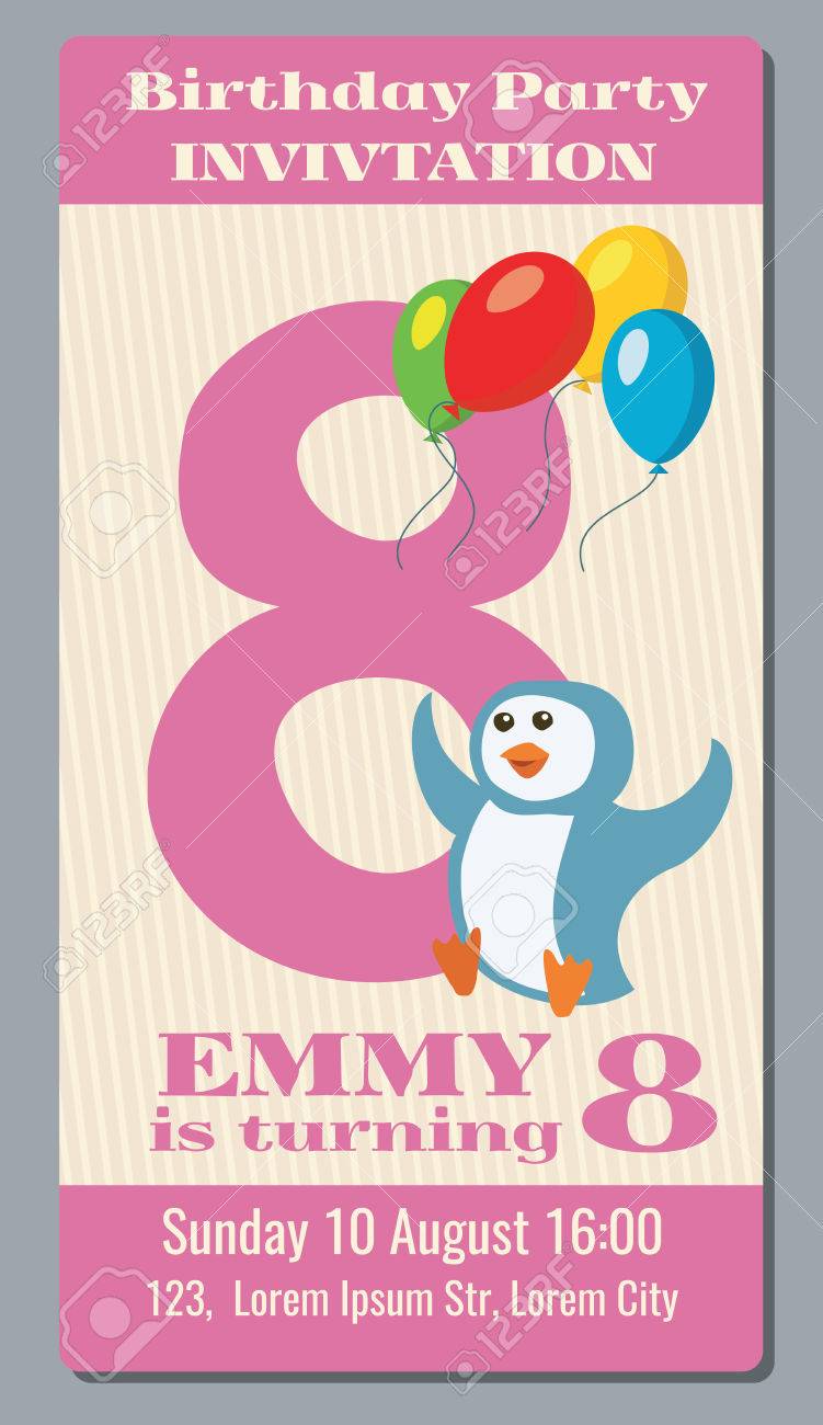 birthday party invitation pass vector ticket with funny penguin funny event invitation