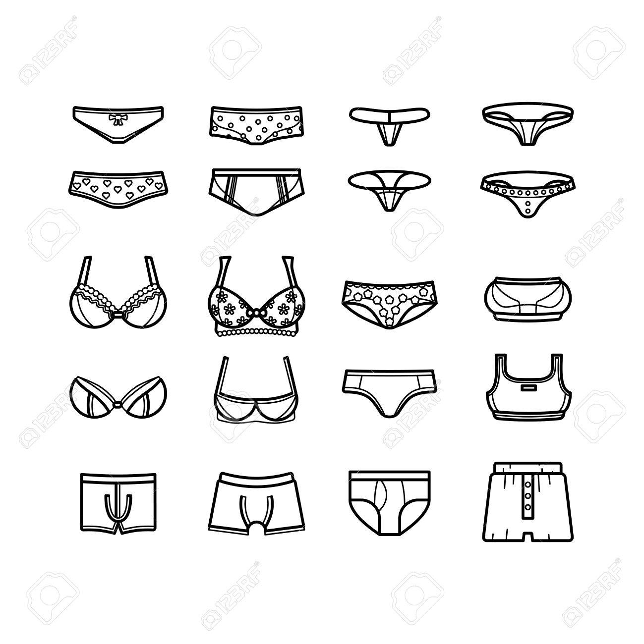 La Hombre Mujer Del Para Conjunto Iconos De Ropa VectorIlustración Interior Delgada Bikini Un Breve Y Línea kuPiOXZ