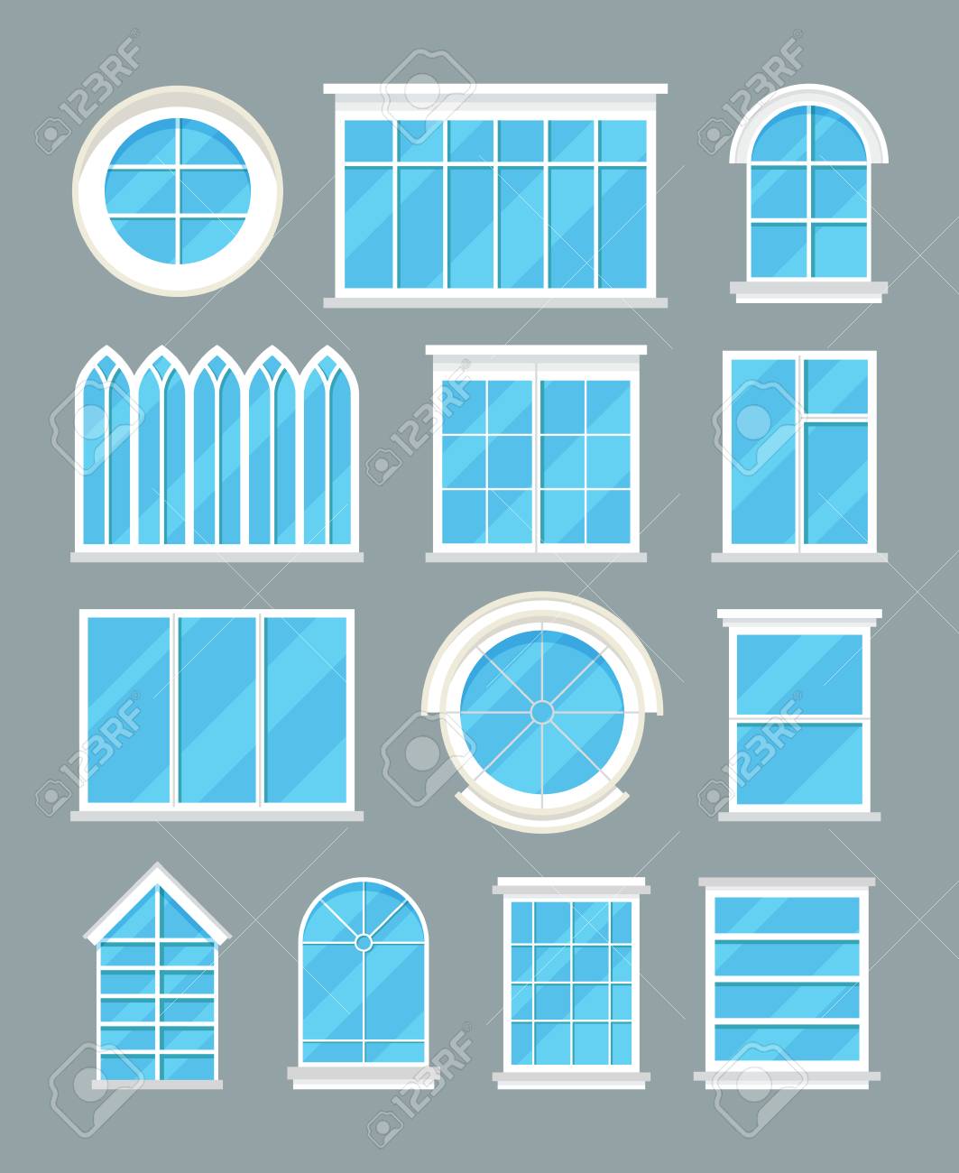 Vidrio Tipos De Windows Home Vector Iconos Planos Conjunto De Ventana Para La Ilustracion De Diseno De Interiores Ilustraciones Vectoriales Clip Art Vectorizado Libre De Derechos Image 64792009