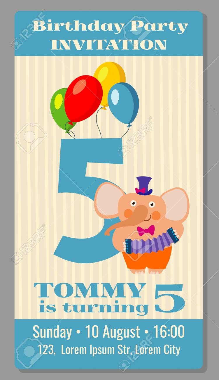 kids birthday party invitation card with funny elephant vector funny event invitation