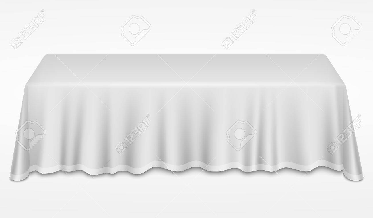 白い布 3 D 現実的なデスク ベクトル イラスト空ディナー バンケット テーブル 白いテーブル クロスをかけた食卓空 のイラスト素材 ベクタ Image