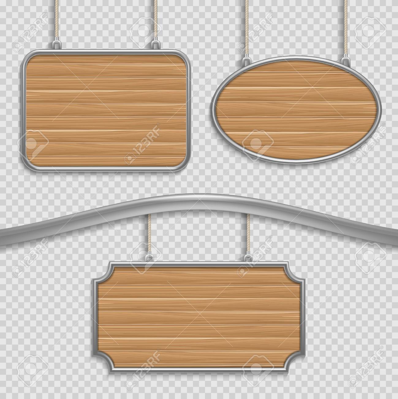 ベクトル空の木製壁掛け看板が分離されました 木製バナー セット 木製パネル フレームのイラスト のイラスト素材 ベクタ Image