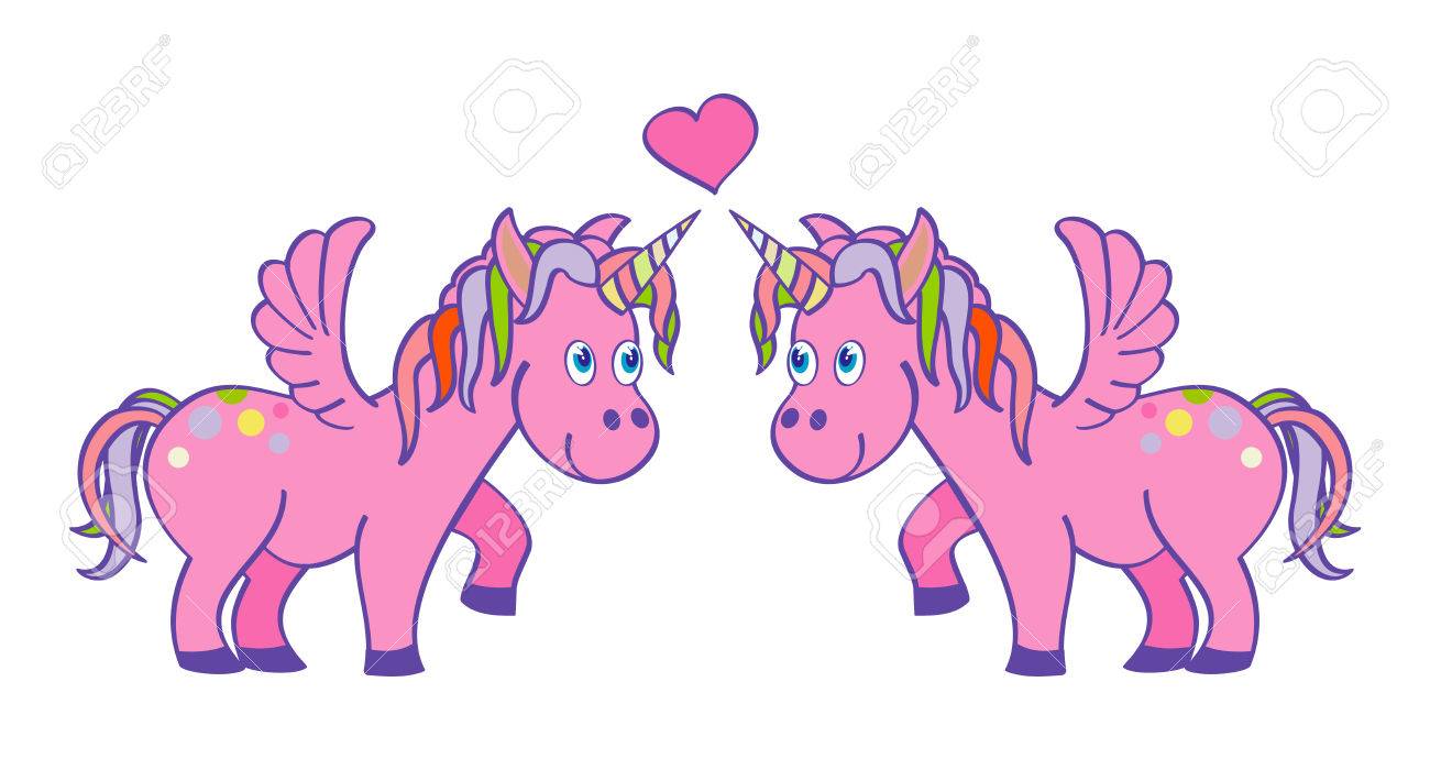 ロゴベクトルの手には 愛にピンクのユニコーンが描画されます 魔法の動物愛の妖精のイラストのイラスト素材 ベクタ Image 67890557