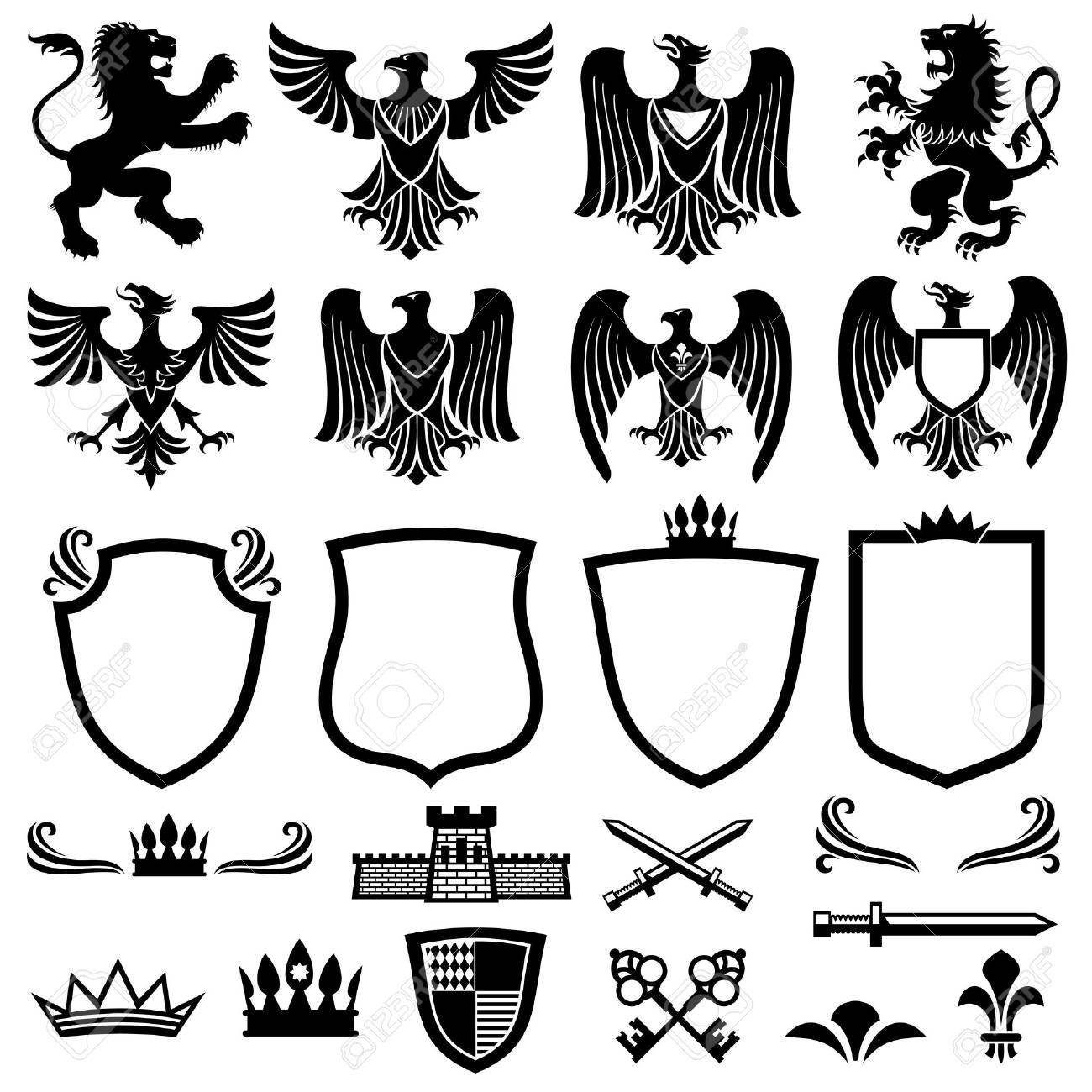 Family Coat Of Arms Vector Elements For Heraldic Royal Emblems. Crown And  Shield For Royal Badge, Illustration Of Royal Coat Of Arm Royalty Free SVG,  Cliparts, Vectors, and Stock Illustration. Image 67890599., image size:1300x1300