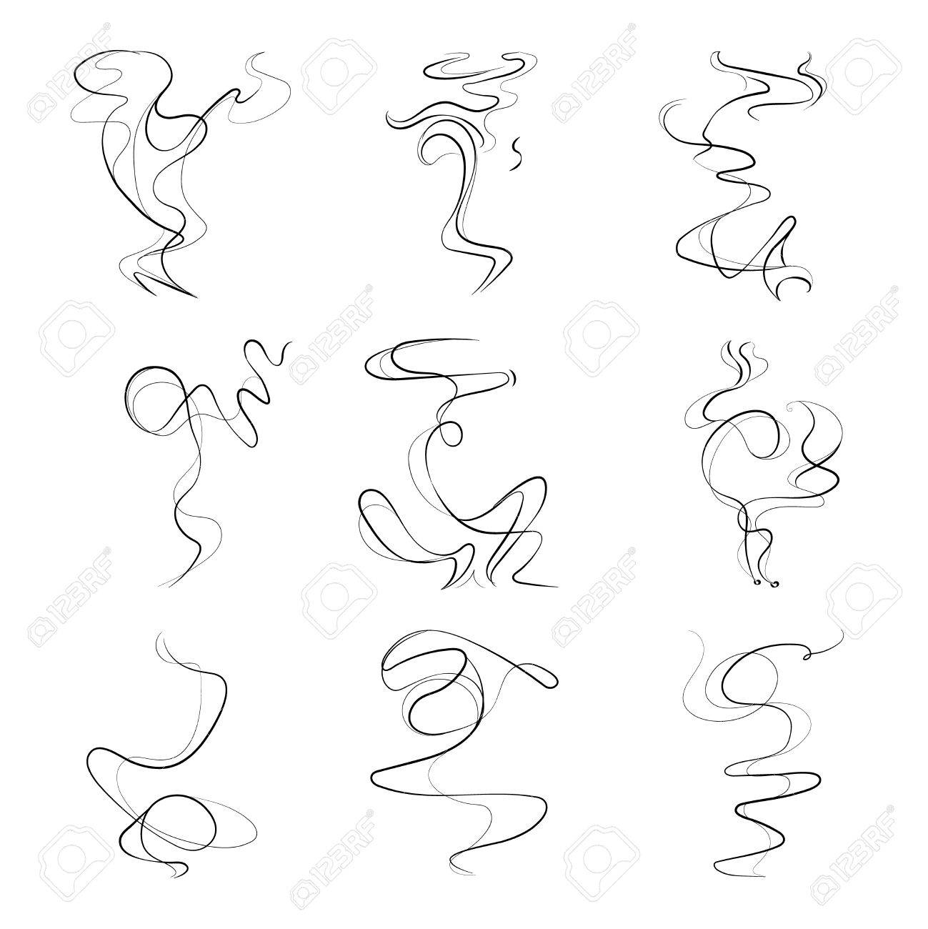 smoke spiral lines smoking smell odor set aroma trail steam illustration isolated on