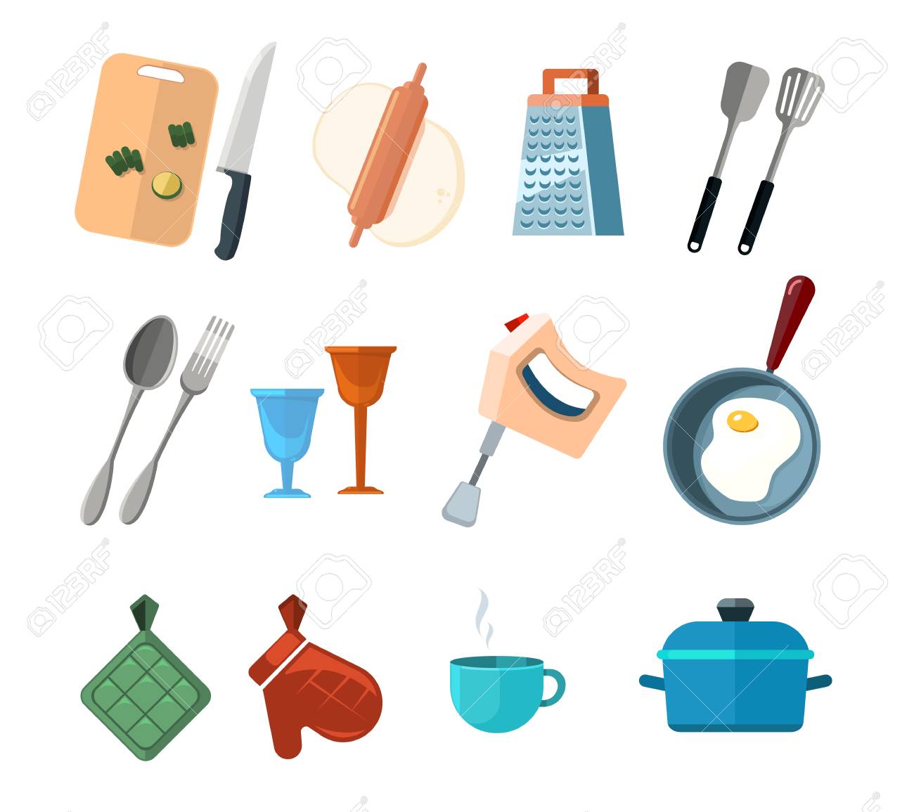 ビンテージ キッチン ツール ベクトルのアイコンの手料理 調理フォークとスプーン Cocooking 要素の図のためのツールのセットします の写真素材 画像素材 Image