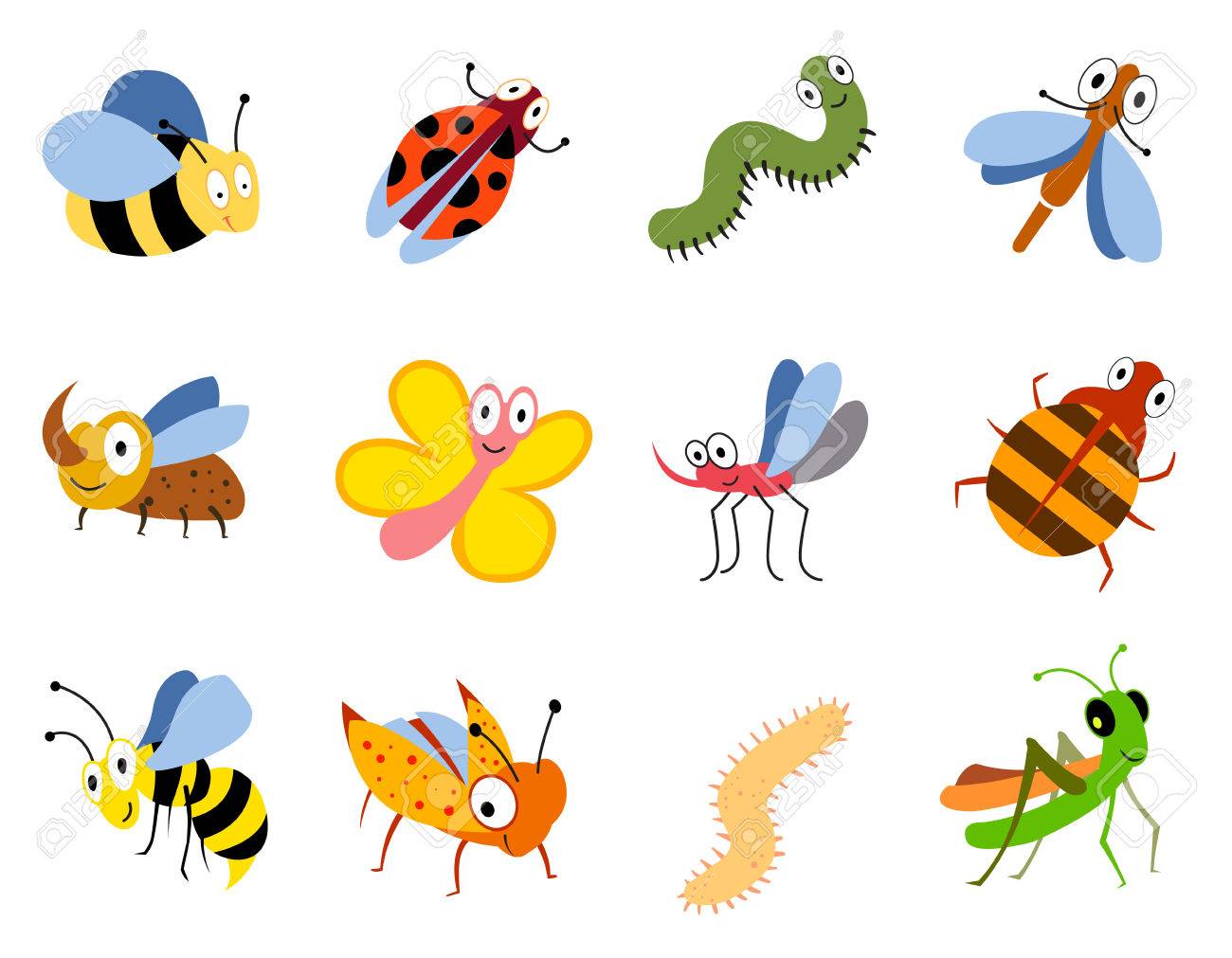 Funny Insects, Cute Cartoon Bugs Vector Set. Colored Insects Bee Butterfly  And Ladybird, Collection Of Cute Insects Клипарты, SVG, векторы, и Набор  Иллюстраций Без Оплаты Отчислений. Image 70510590