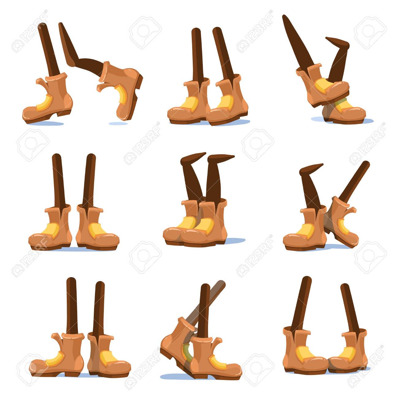 漫画歩行 実行している 文字足靴のベクトルのセットの足を立っています コミカルな足の靴 ブーツの足を漫画のイラストのイラスト素材 ベクタ Image