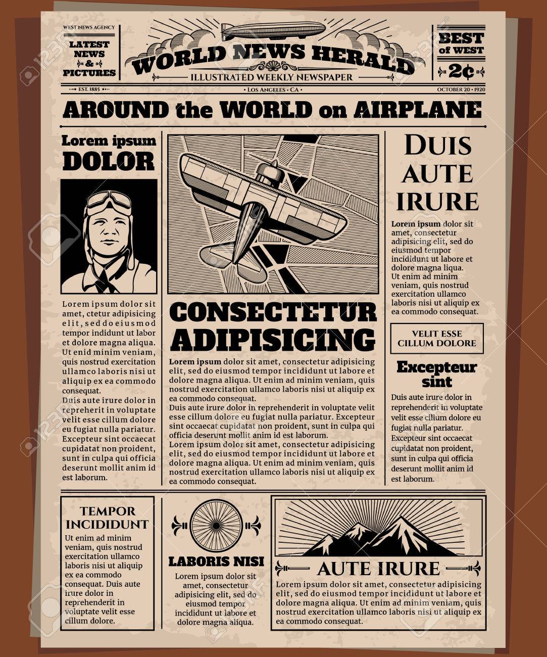 Old Newspaper, Vintage Newsprint Vector Template. Retro Newspaper With Old Newspaper Template Word Free Old Newspaper, Vintage Newsprint Vector Template. Retro Newspaper With Old Newspaper Template Word Free