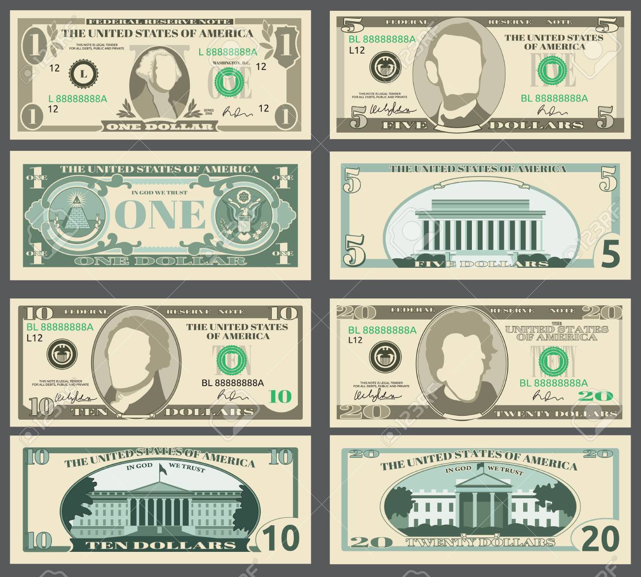 ドル紙幣 私たち通貨紙幣ベクトル セットです 紙幣 アメリカ紙幣パターンの図のテンプレート のイラスト素材 ベクタ Image ドル紙幣 私たち通貨紙幣ベクトル セットです 紙幣 アメリカ紙幣パターンの図のテンプレート のイラスト素材 ベクタ Image