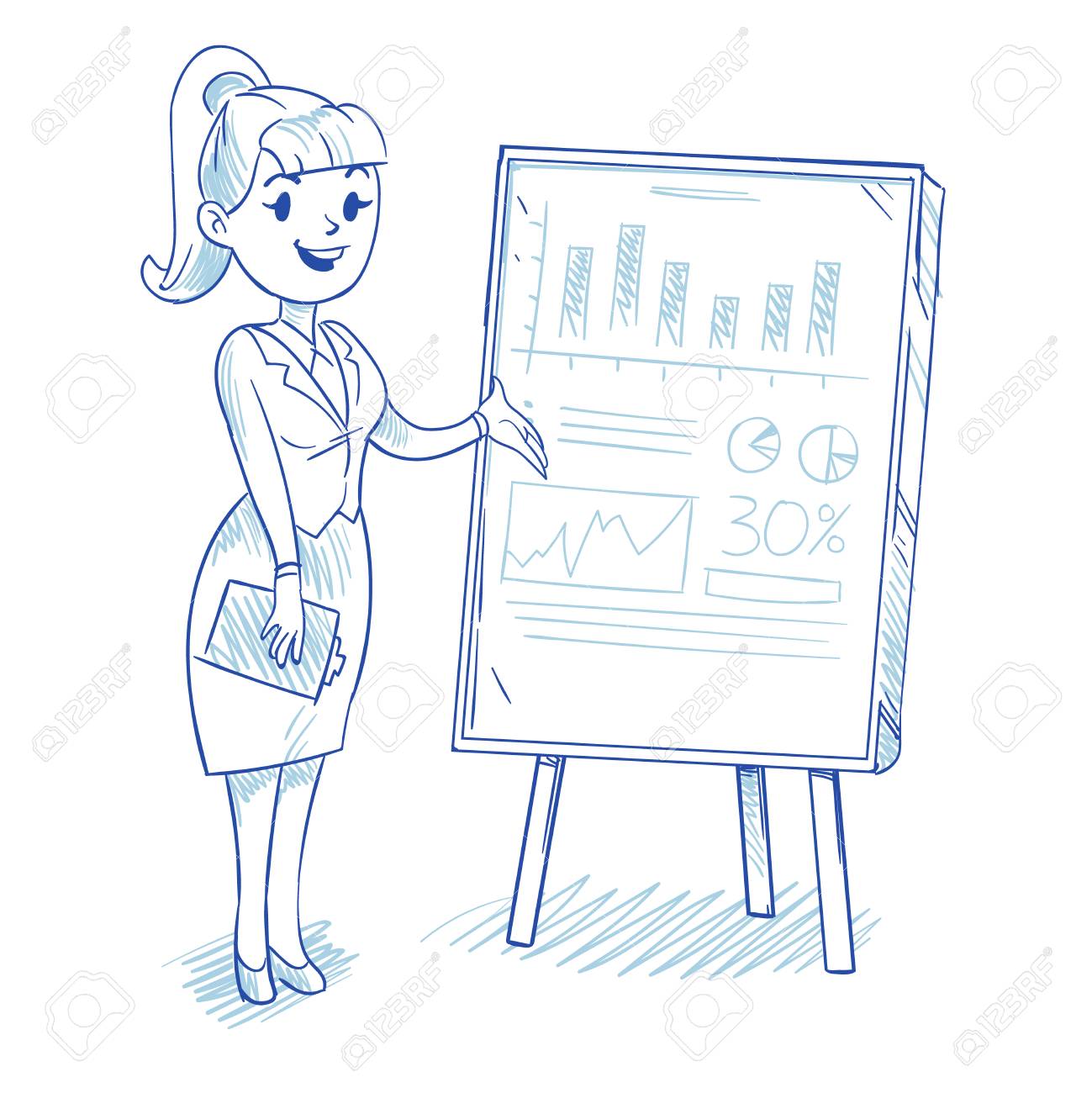 businesswoman presenting business company development charts presenting company