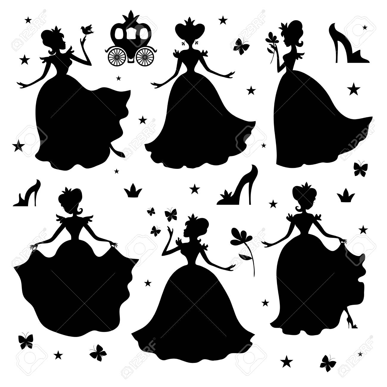 Little Princess Vector Silhouettes Girl Princess Black Silhouette Illustration Isolated On White Background Stock Photo Picture And Royalty Free Image Image
